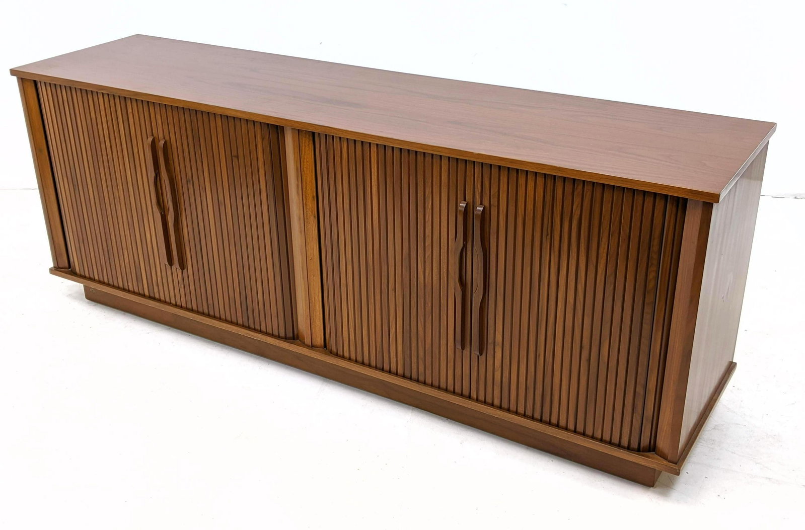 American Modern Tambour Tambour Door Credenza Sideboard: American Modern Tambour Tambour Door Credenza Sideboard. Record Cabinet.-- Dimensions: H: 28 inches: W: 73 inches: D: 18.5 inches ---