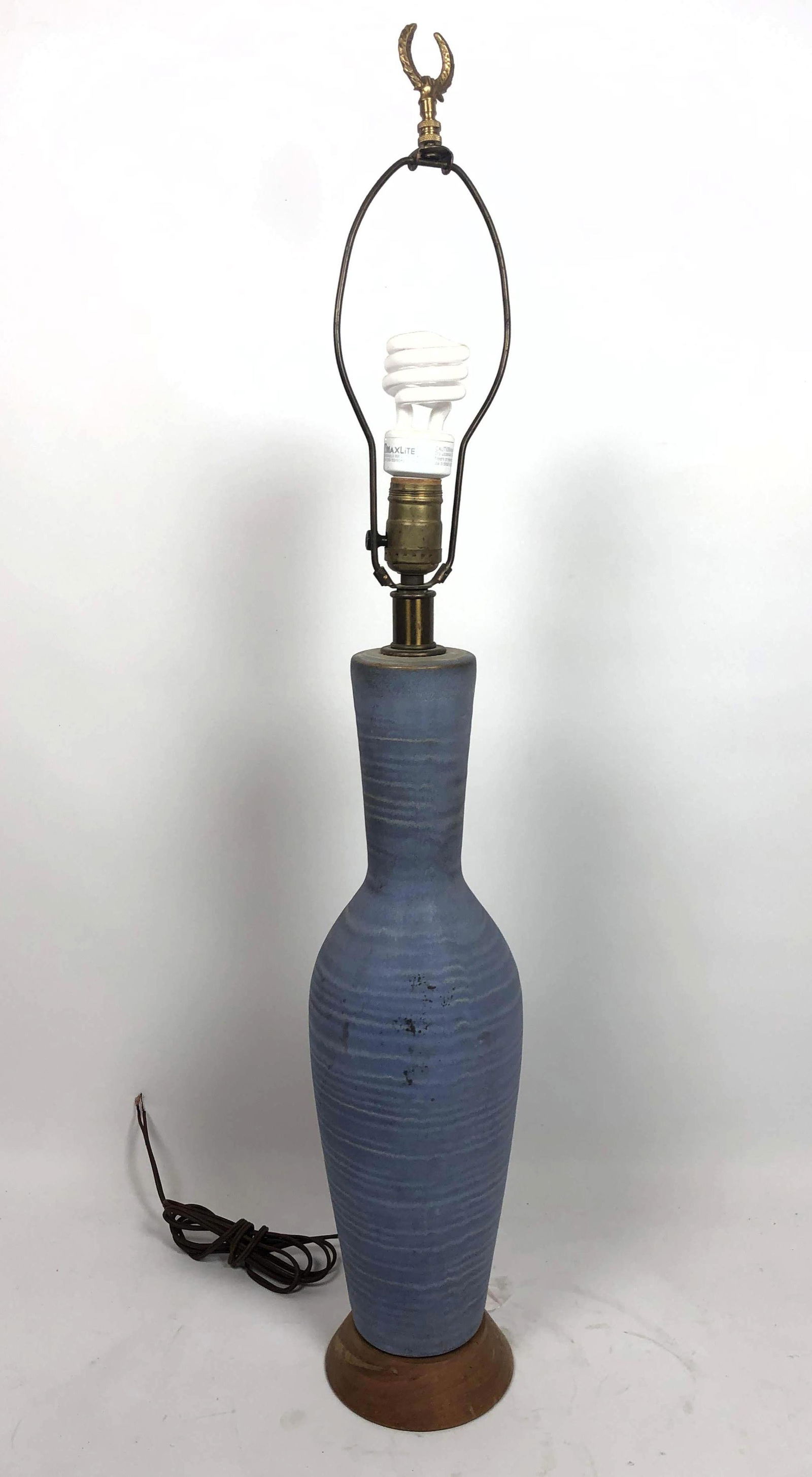 Striped Blue Ceramic Art Pottery Table Lamp. (1 of 11)