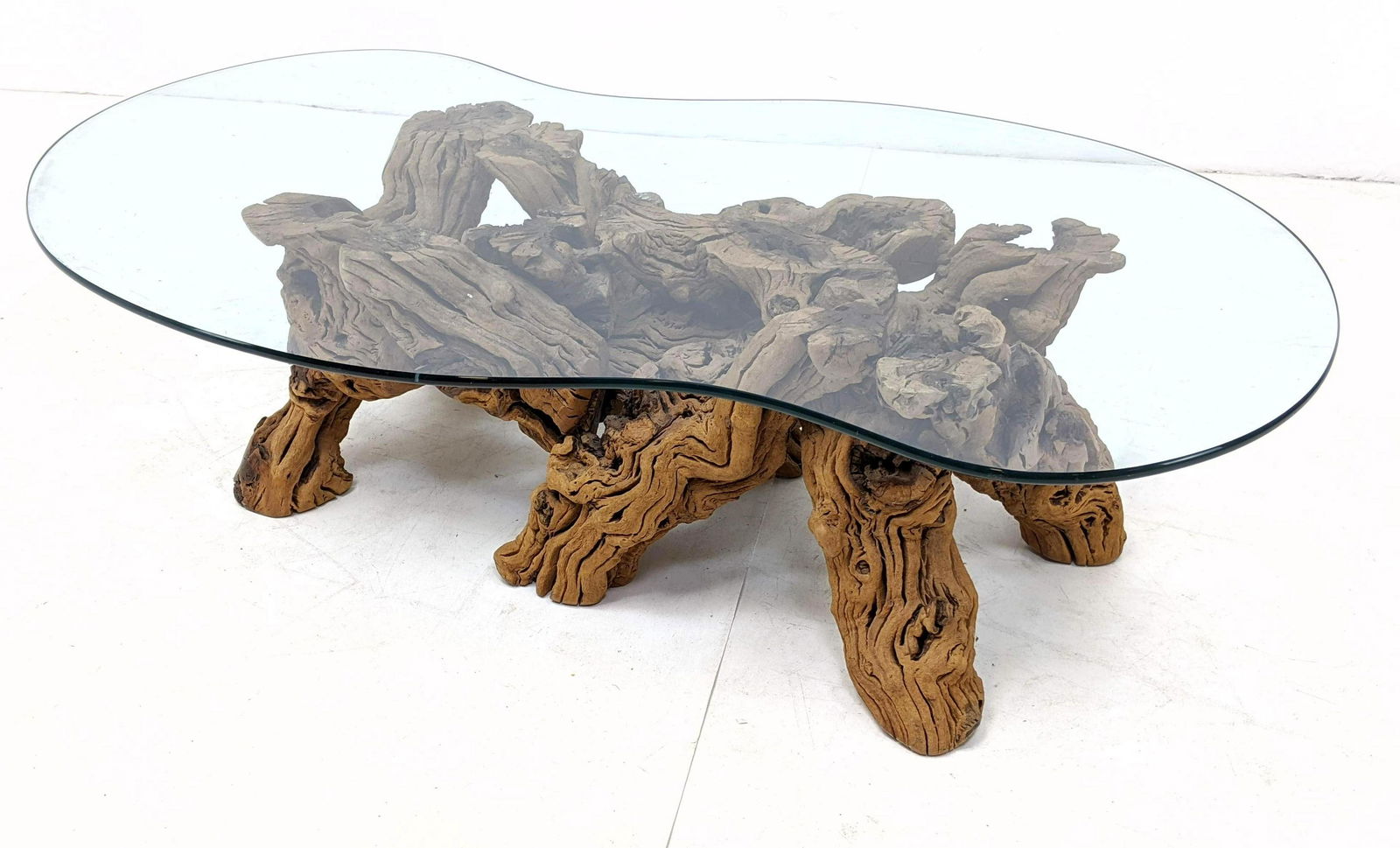 Natural Wood Root Organic Glass Top Coffee Cocktail Tab (1 of 7)