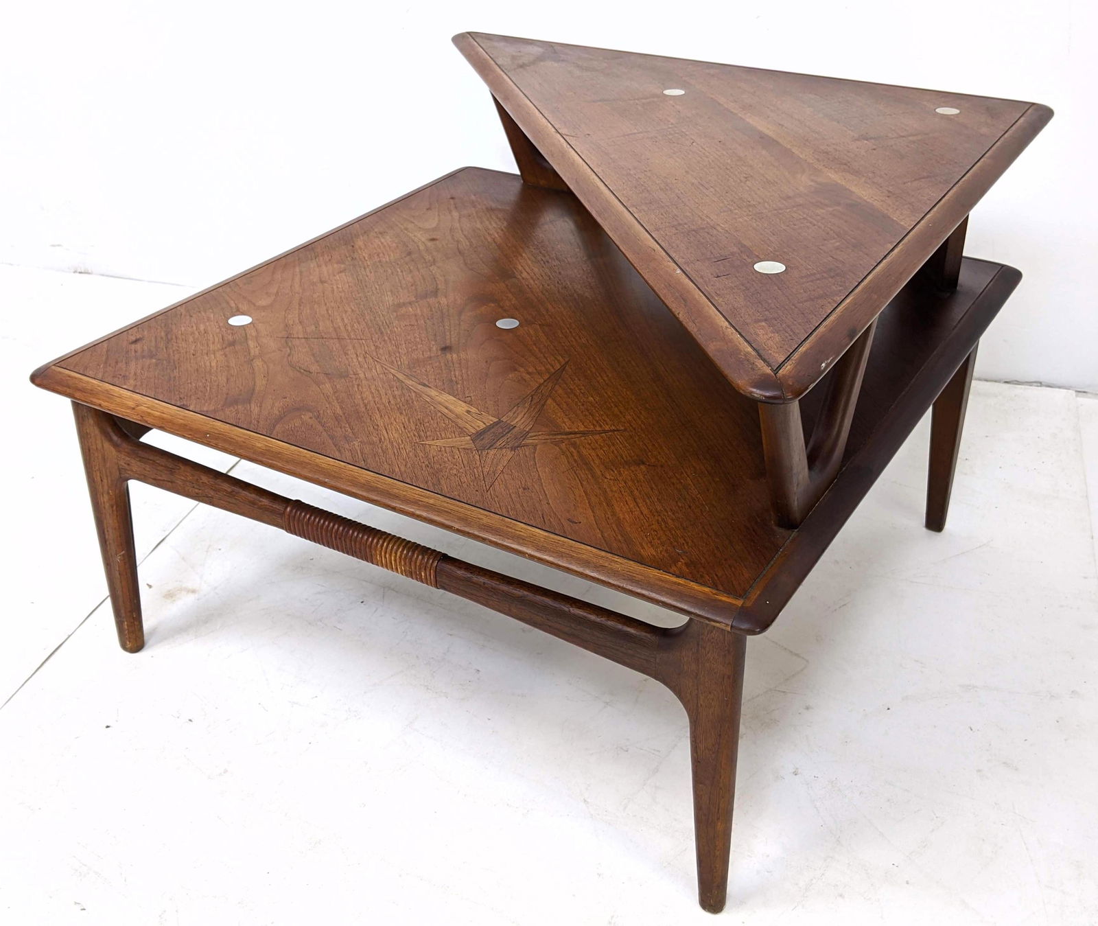 LANE  American Modern Walnut Step Side Table w Inlay St (1 of 11)