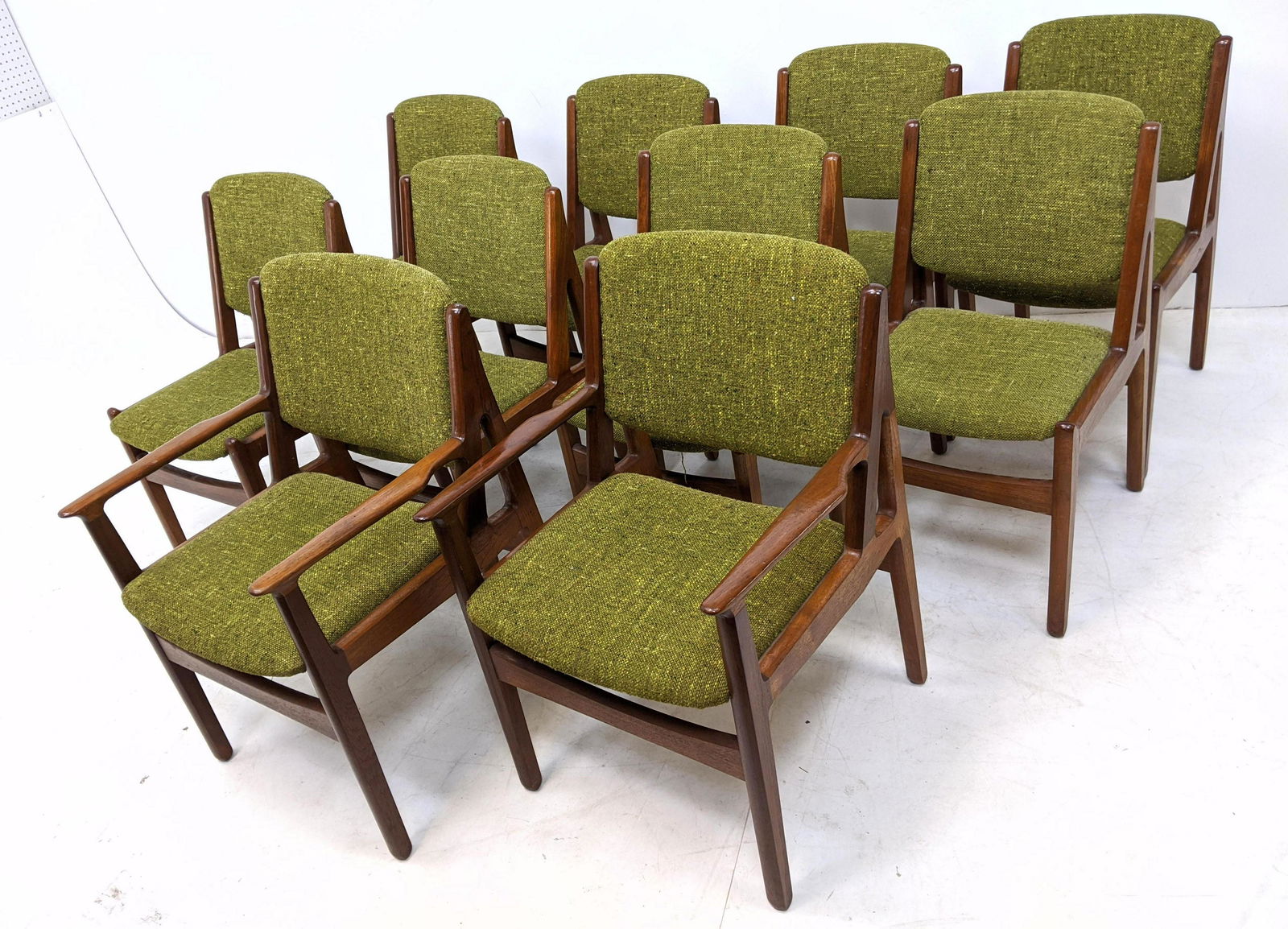 10pc Arne Vodder Style Dining Chairs. Teak Green Uphols (1 of 11)