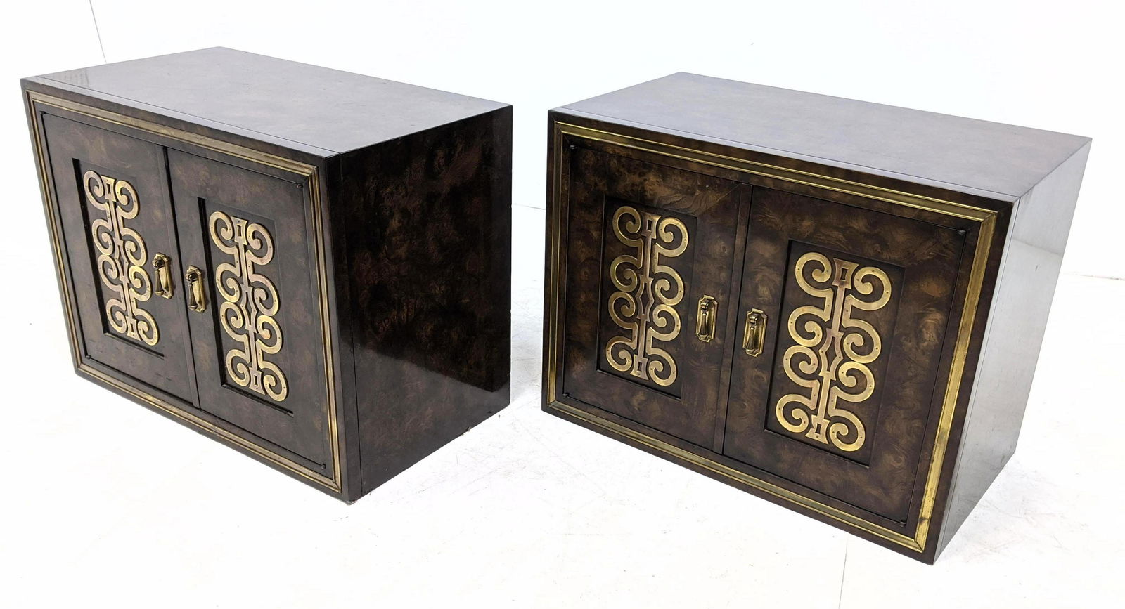 Pr MASTERCRAFT Decorator Burl & Brass Night Stands End (1 of 13)