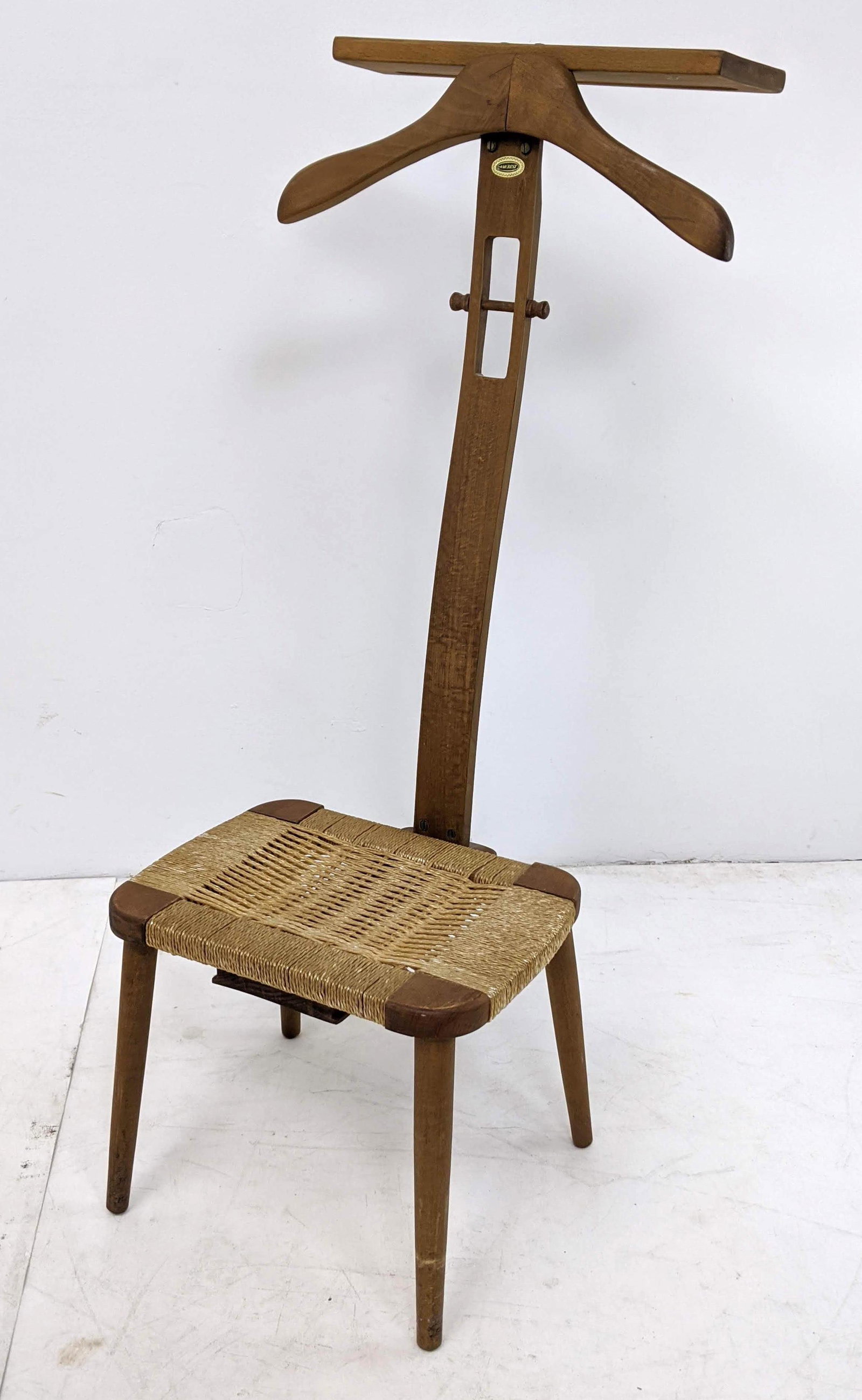 AMCREST Valet with Woven Seat. Marked.: AMCREST Valet with Woven Seat. Marked.-- Dimensions: H: 43 inches: W: 18 inches: D: 19 inches ---