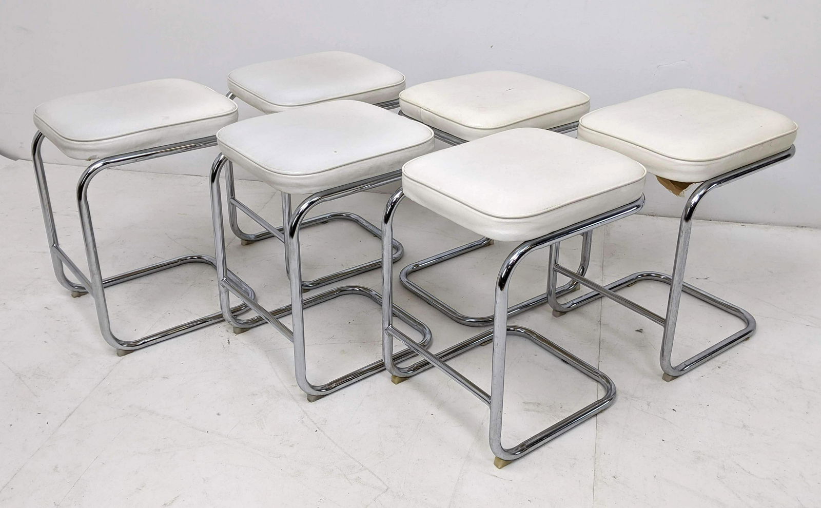 6pc DAYSTROM Chrome Tubular Cantilever Bar Stools. Mark (1 of 13)