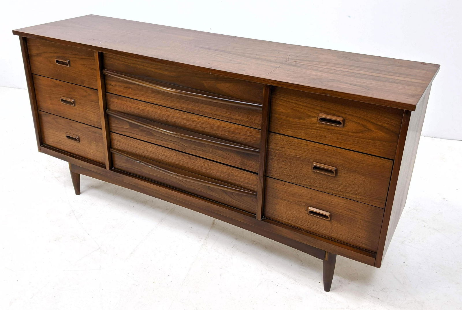 American Modern Walnut Credenza Low Dresser. Sculpted h (1 of 11)