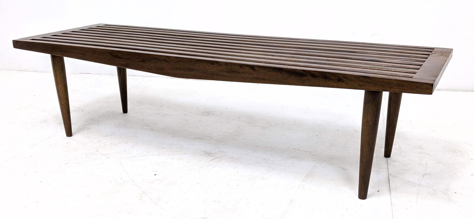 American Modern Slat Bench Coffee Table w Tapered Legs. (1 of 9)