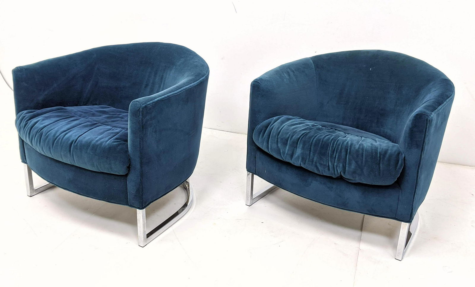 BERNHARDT Barrel Back Chenille & Chrome Lounge Chairs. (1 of 12)