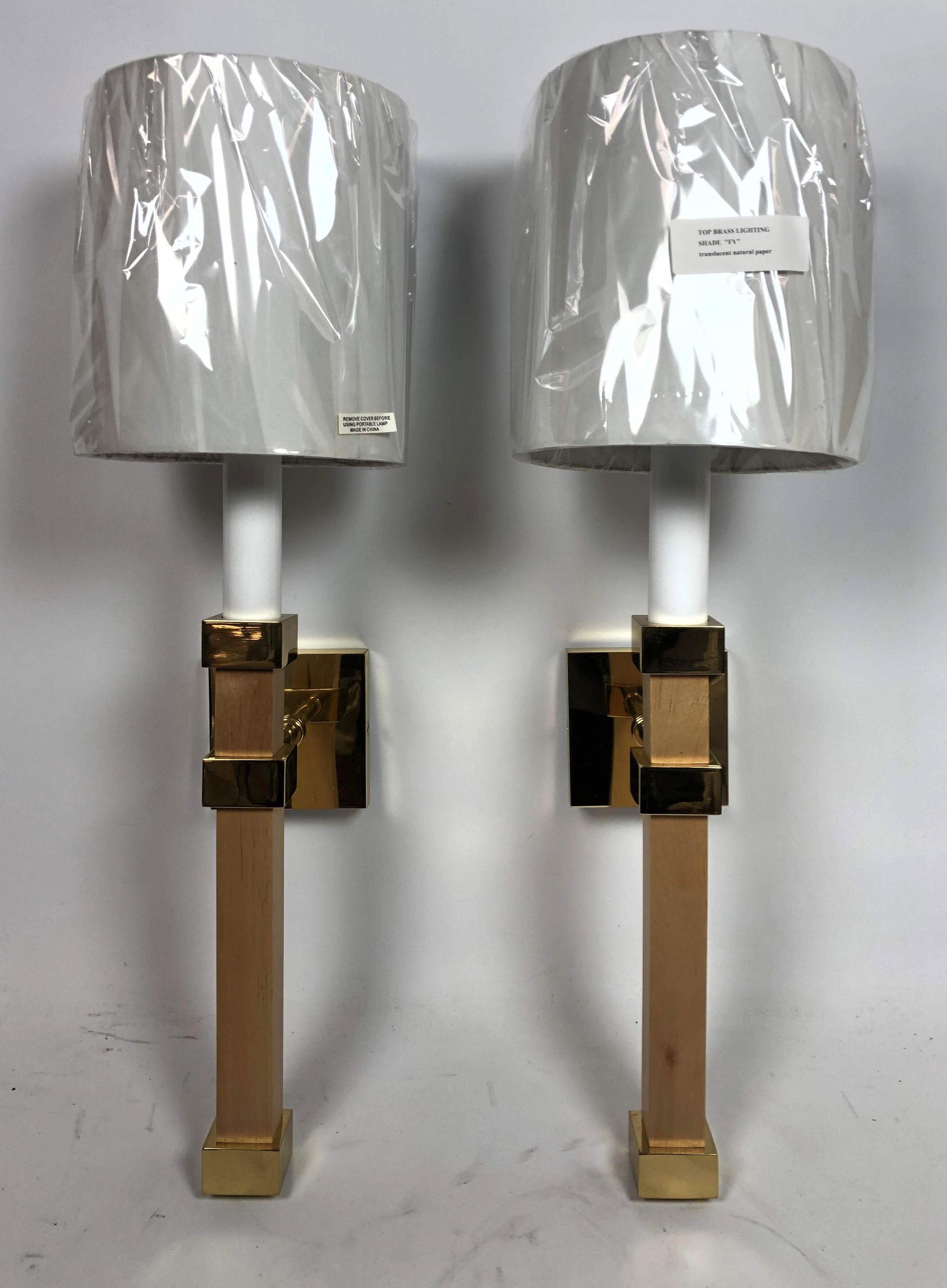 Pr Decorator Brass Wood Wall Sconces Lamps. (1 of 9)
