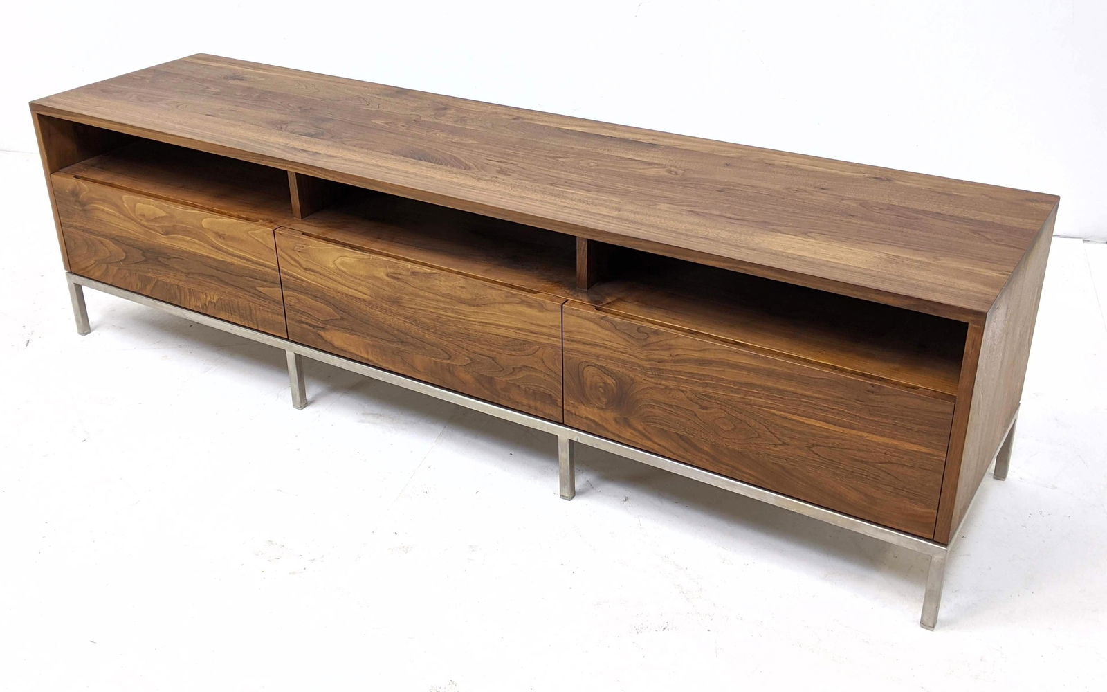 Contemporary Low Walnut & Metal Credenza TV Stand. (1 of 7)