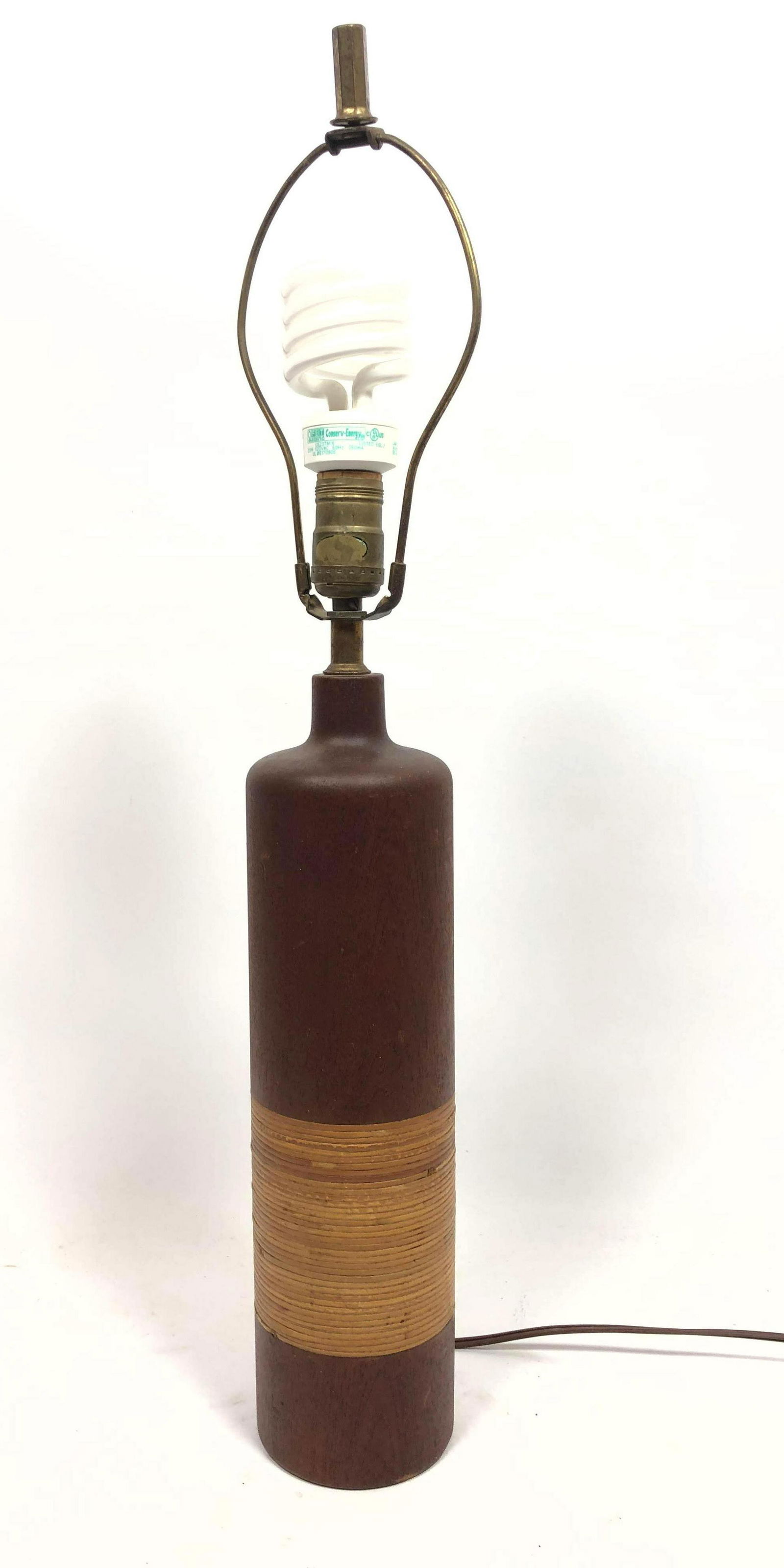 Mixed Wood Teak & Wrapped Rattan Table Lamp. (1 of 8)