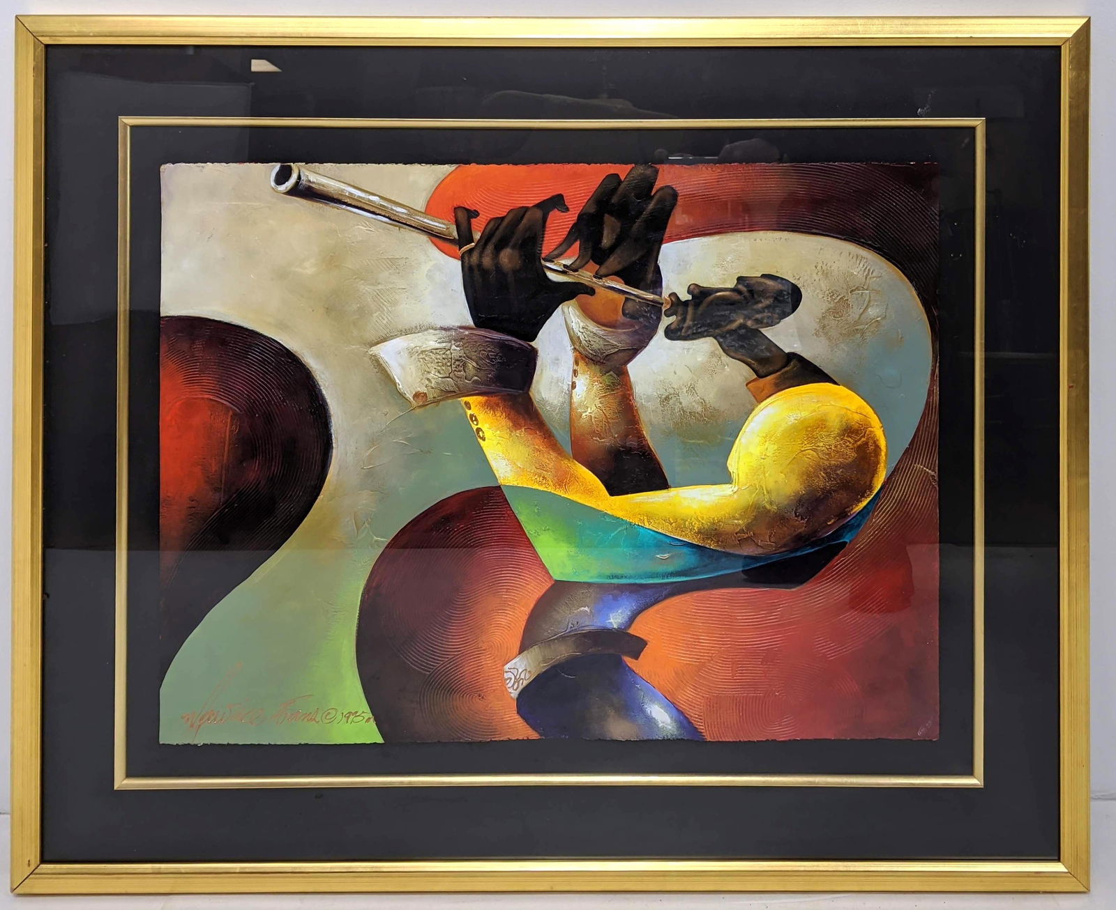 Large MAURICE EVANS Painting on Paper. "Flute Player" J (1 of 10)