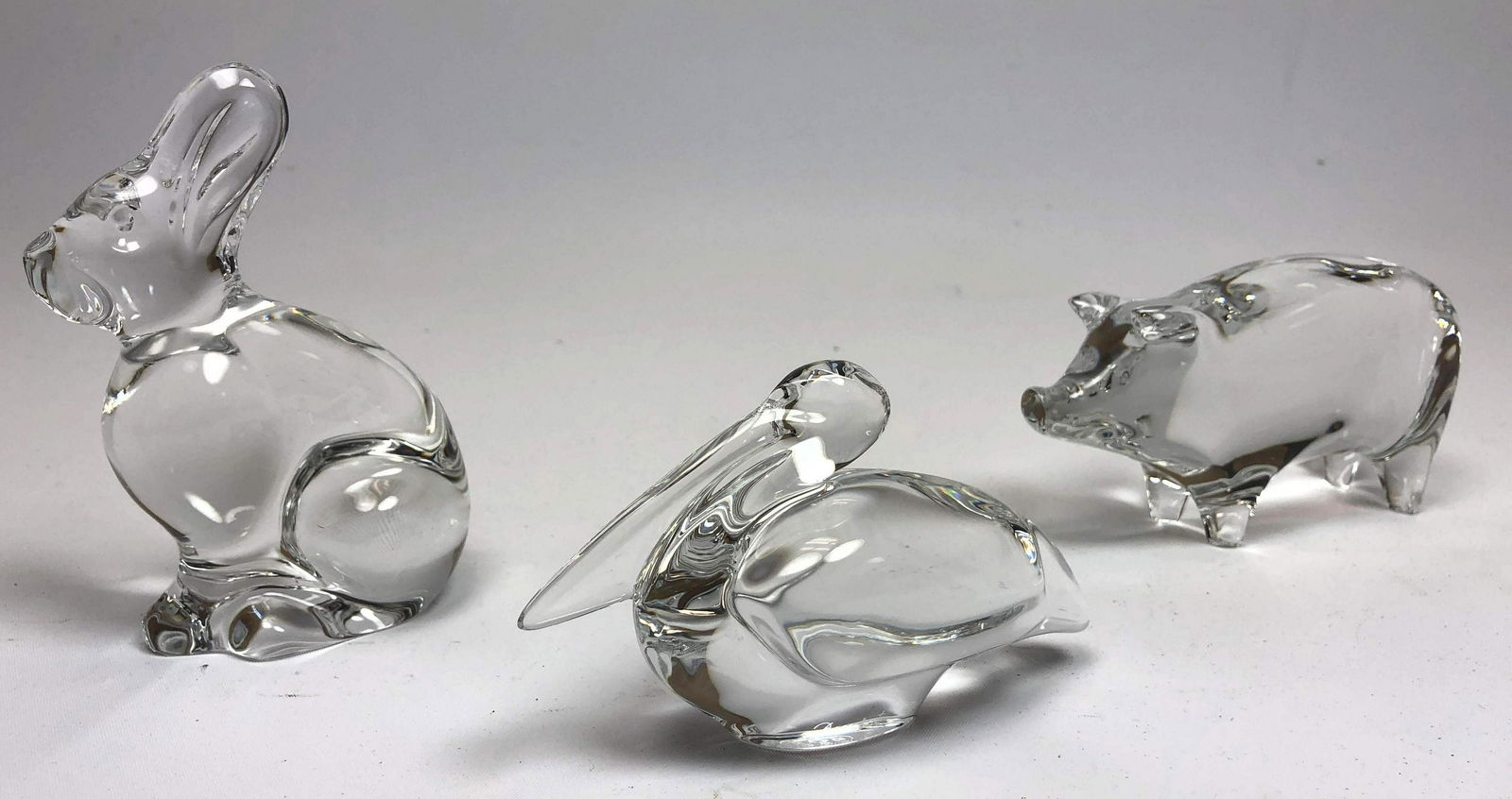 3pc BACCARAT Glass Animal lot. Rabbit, pig and pelican. (1 of 8)