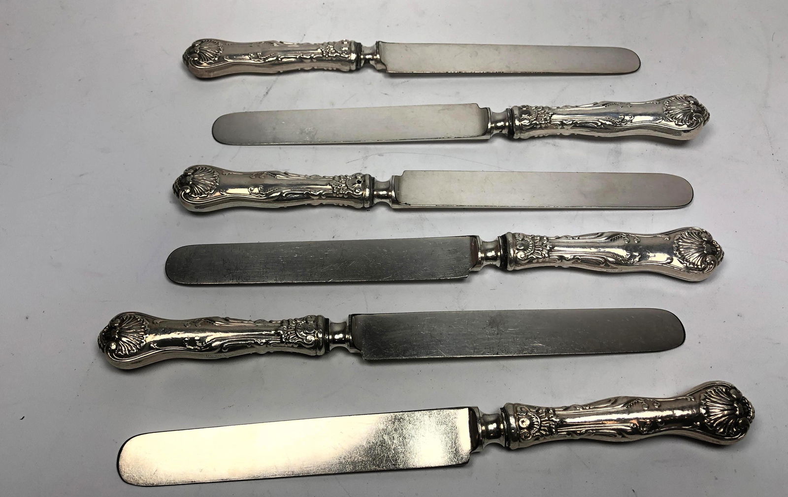 Set 6 Sterling Silver Dinner Knives. Ornate weighted ha (1 of 6)