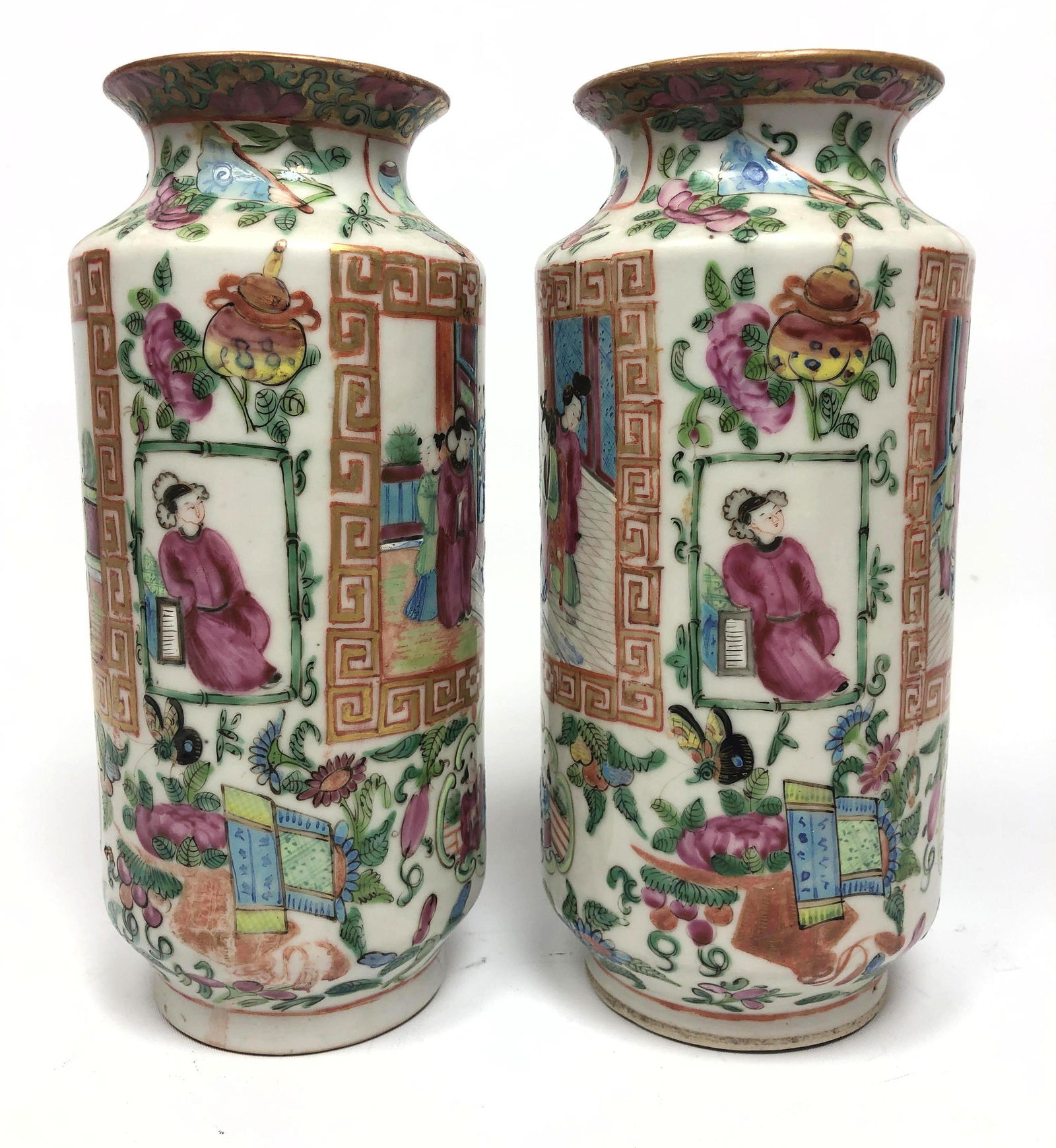 Pr Asian Rose Medallion Porcelain Vases. Famille Rose. (1 of 7)