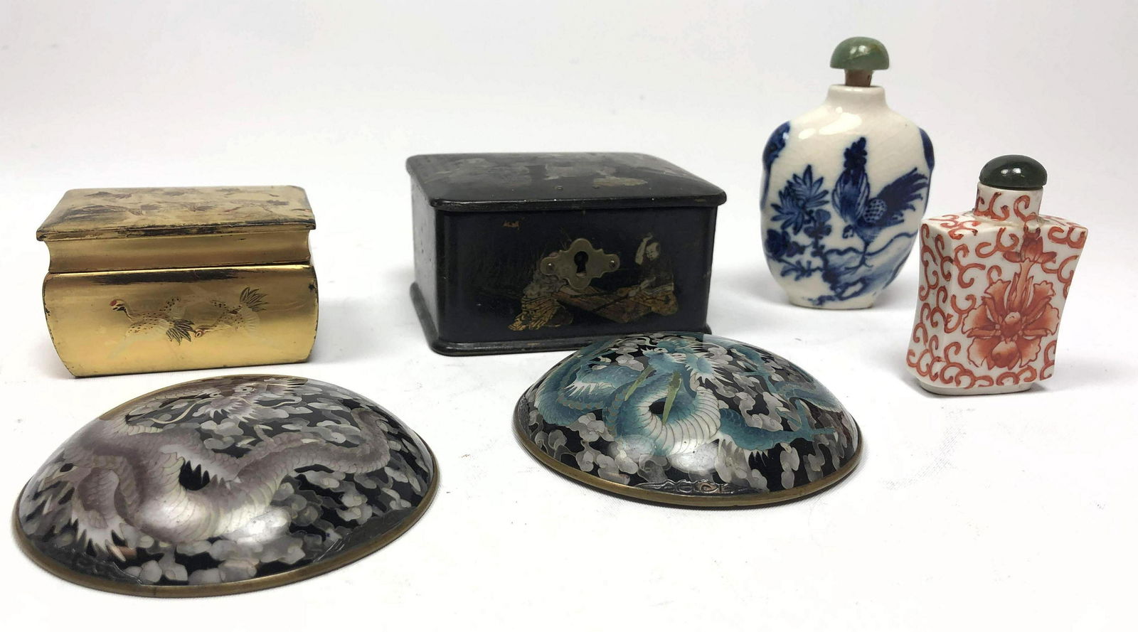 5pc Asian Lot. Lot Incl. 2 Asian Snuff Bottles. One Clo (1 of 11)