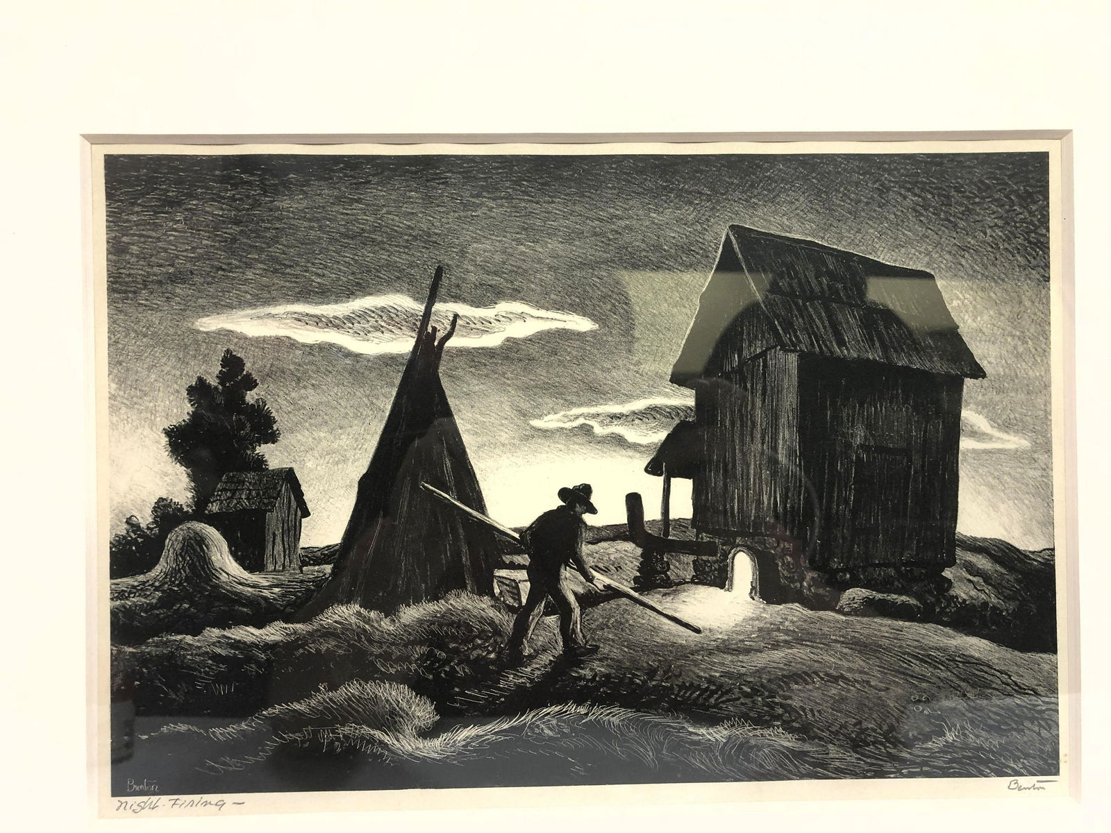 THOMAS HART BENTON Lithograph "Night Firing" Matted and (1 of 9)