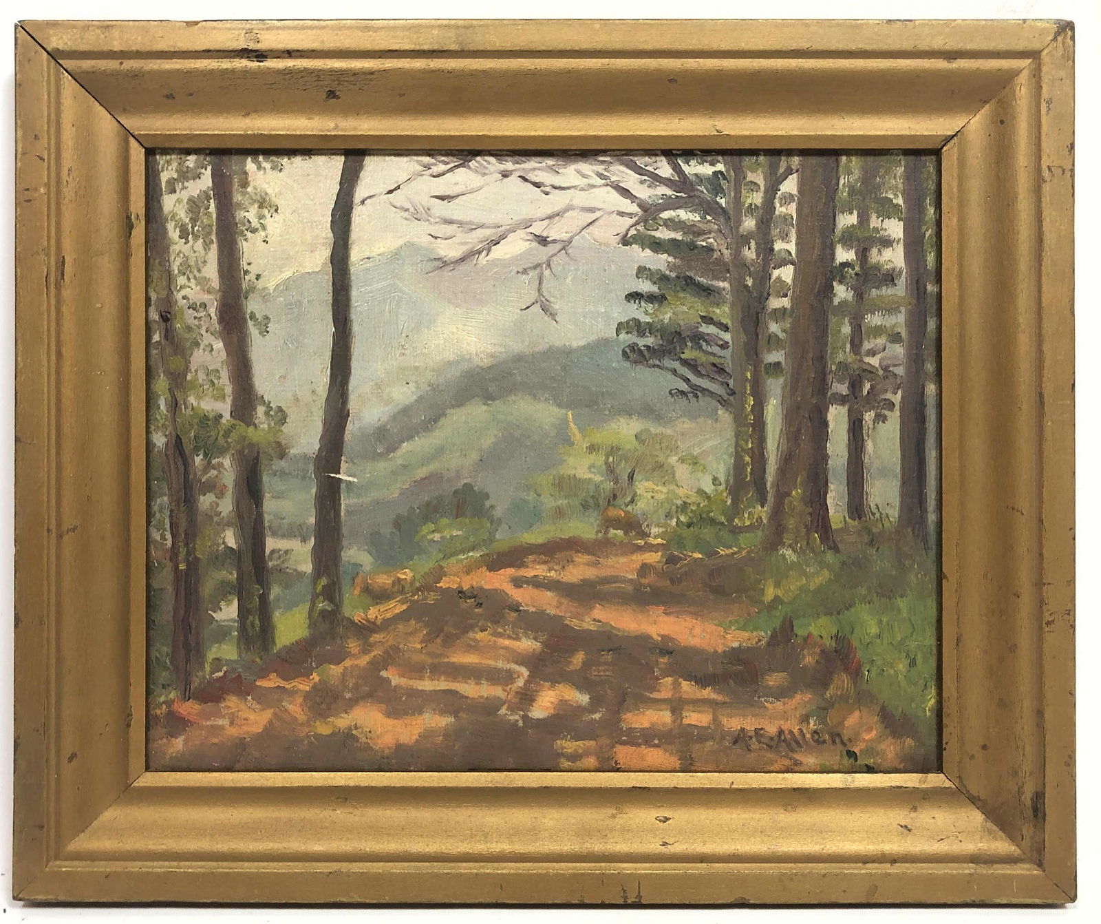 A. E. ALLEN Oil Painting of Forest Path Facing Mountain (1 of 9)