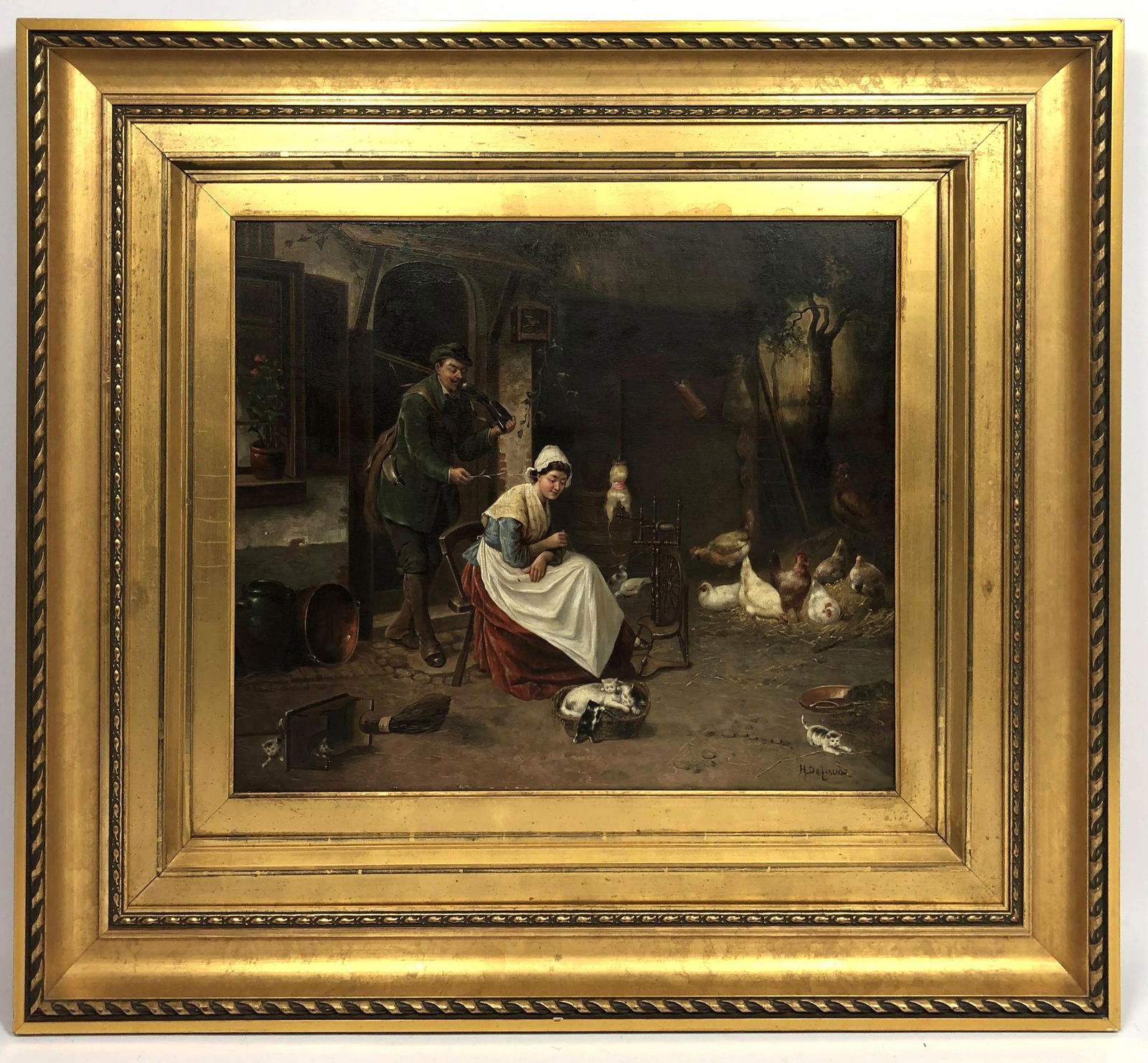 H. DELAUD Oil Painting on Board. Outside Home with Anim (1 of 12)