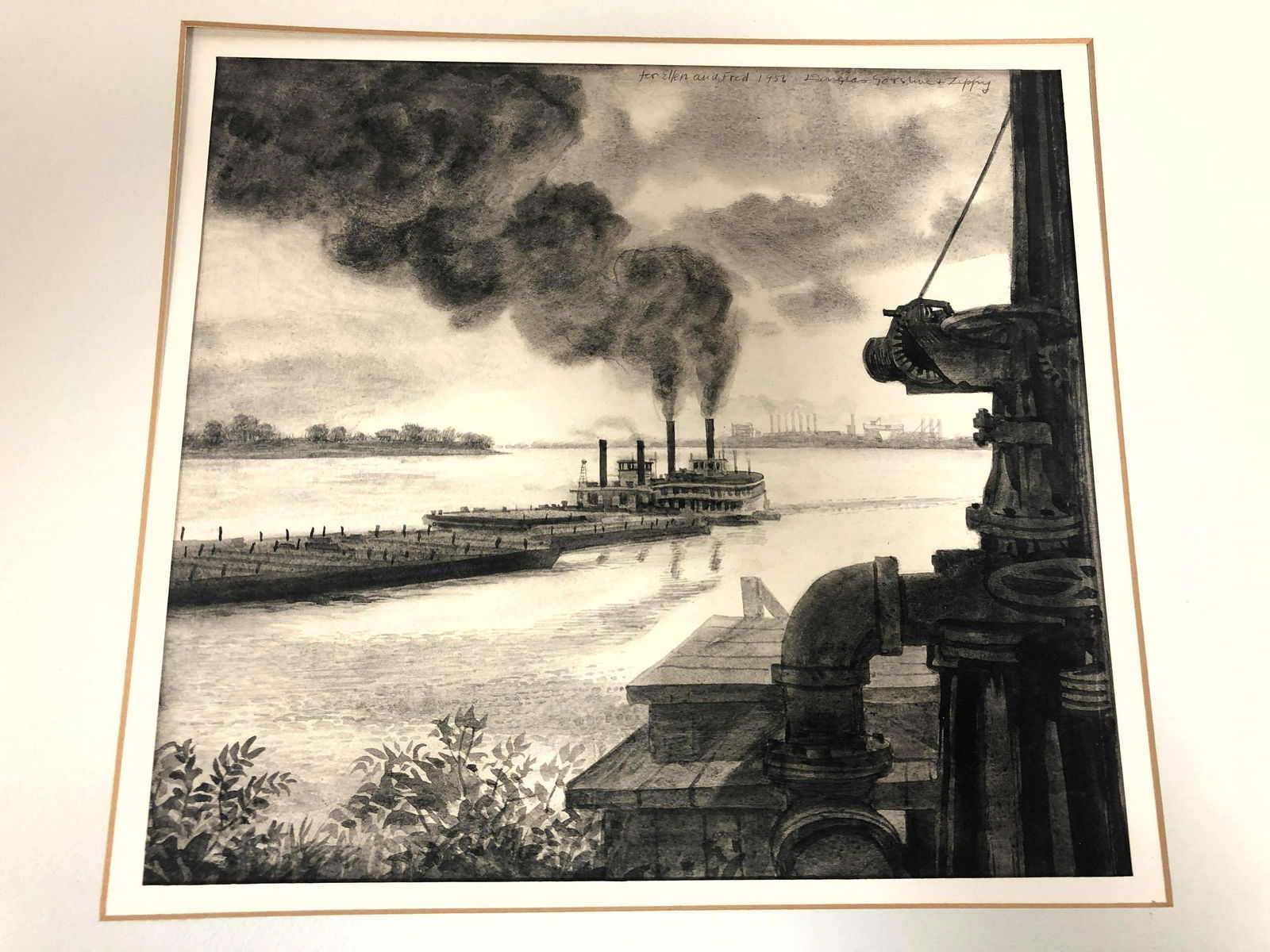 DOUGLAS GERSHUE Watercolor Drawing of Boat Near Dock. I (1 of 8)