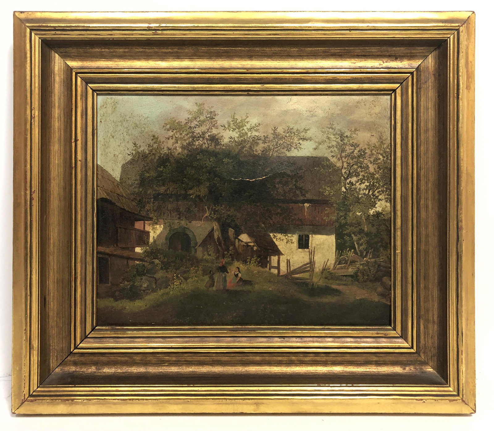 Antique Country Scene Oil Painting. Three figures in fr (1 of 11)