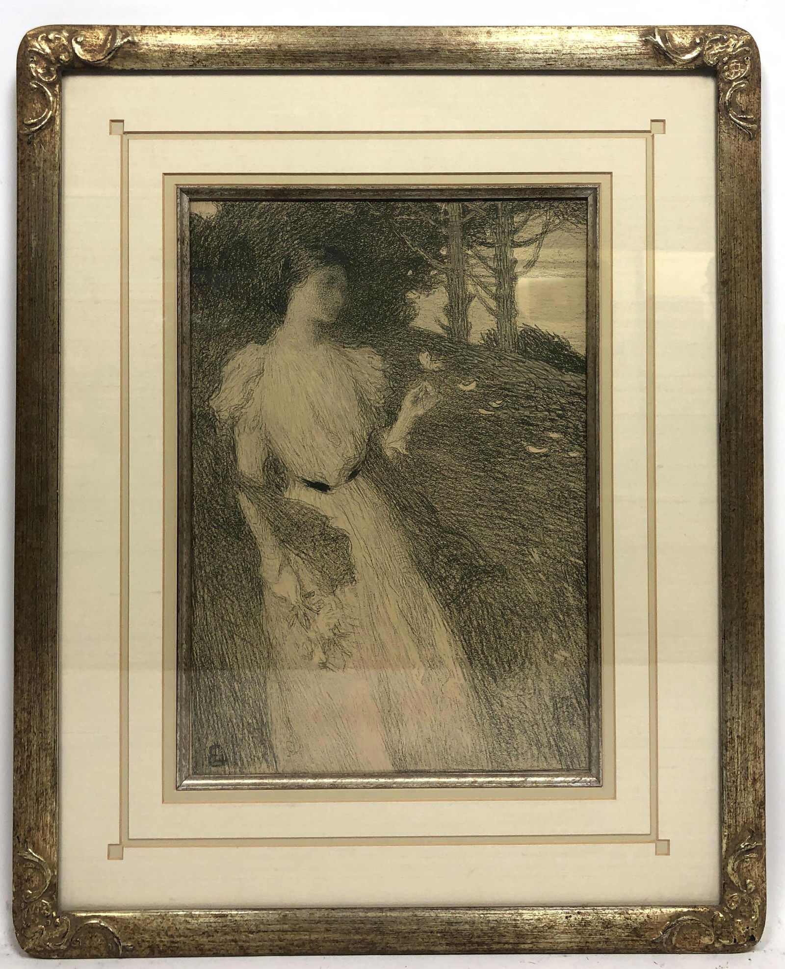 Art Nouveau Lithograph of Woman with Floral Bouquet. ma (1 of 11)