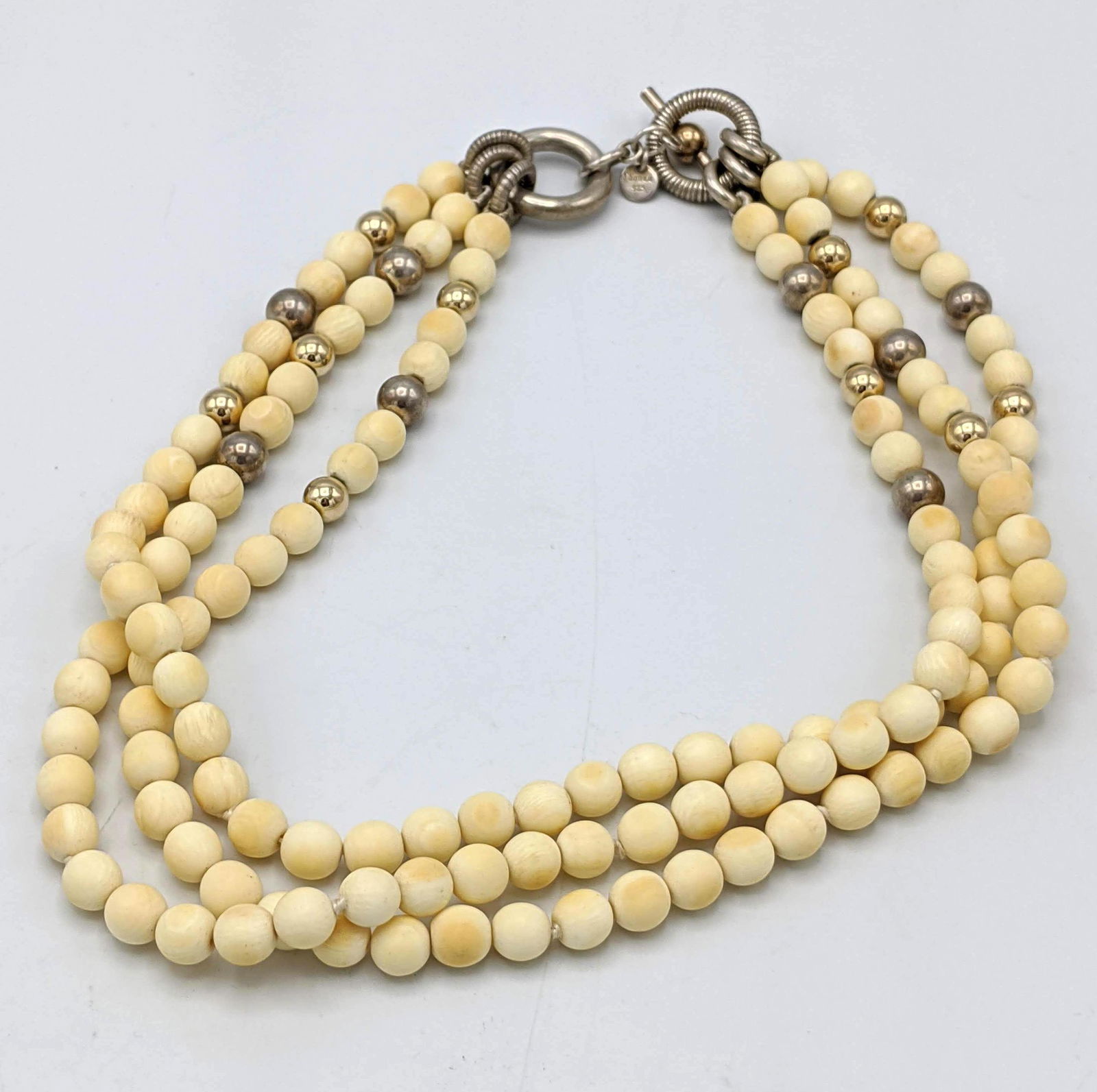 JANE BOHAN Triple Strand Bead Necklace. Sterling and ve (1 of 9)