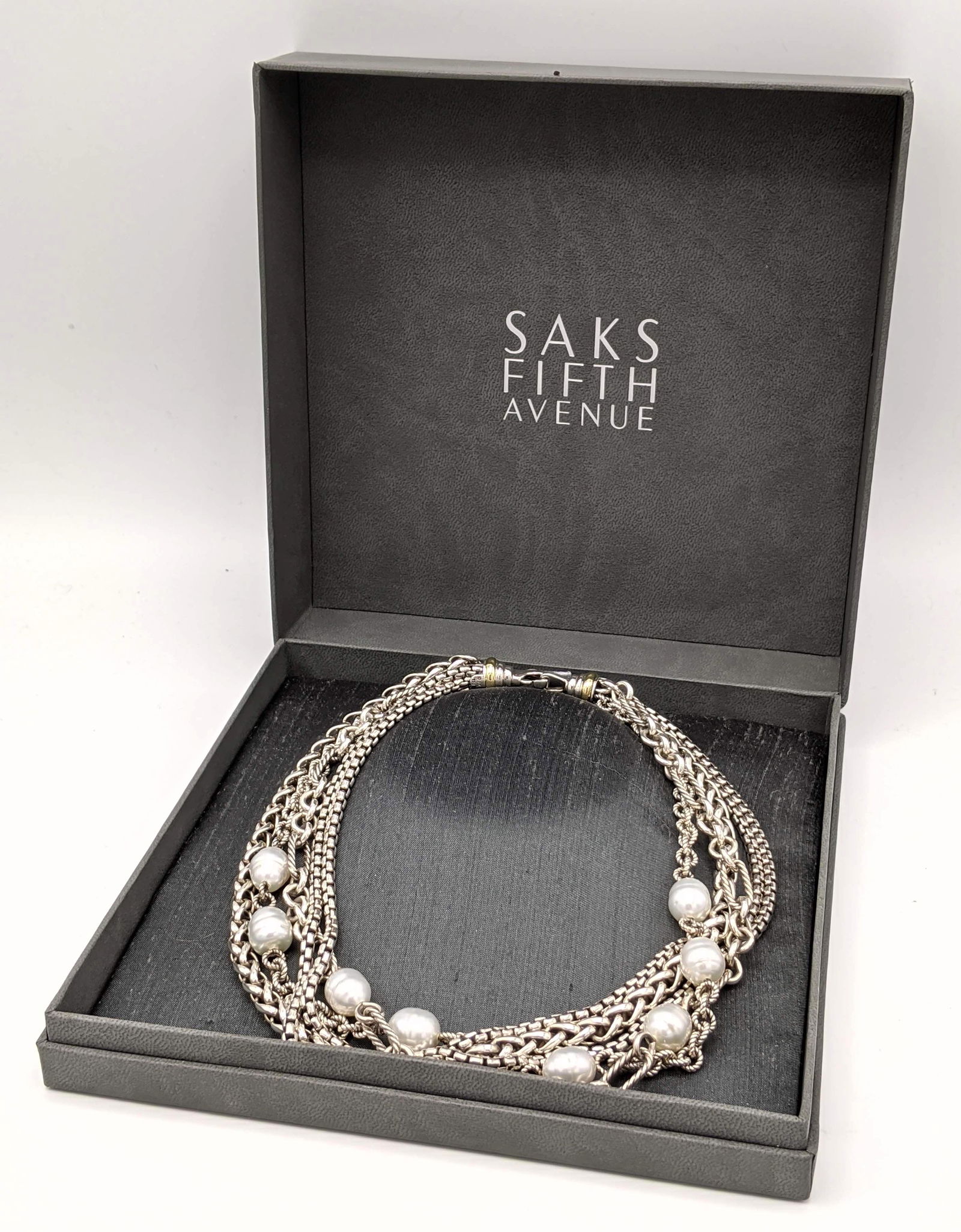 DAVID YURMAN Sterling Silver Pearl Necklace. large five (1 of 7)