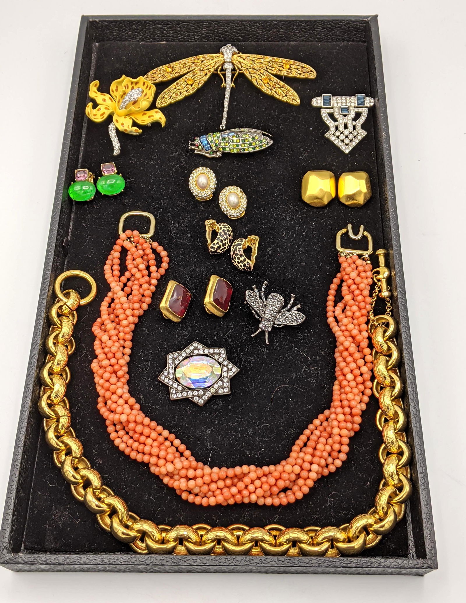 18pc Designer Costume Jewelry. KJL, YSL. Lot is mostly (1 of 13)