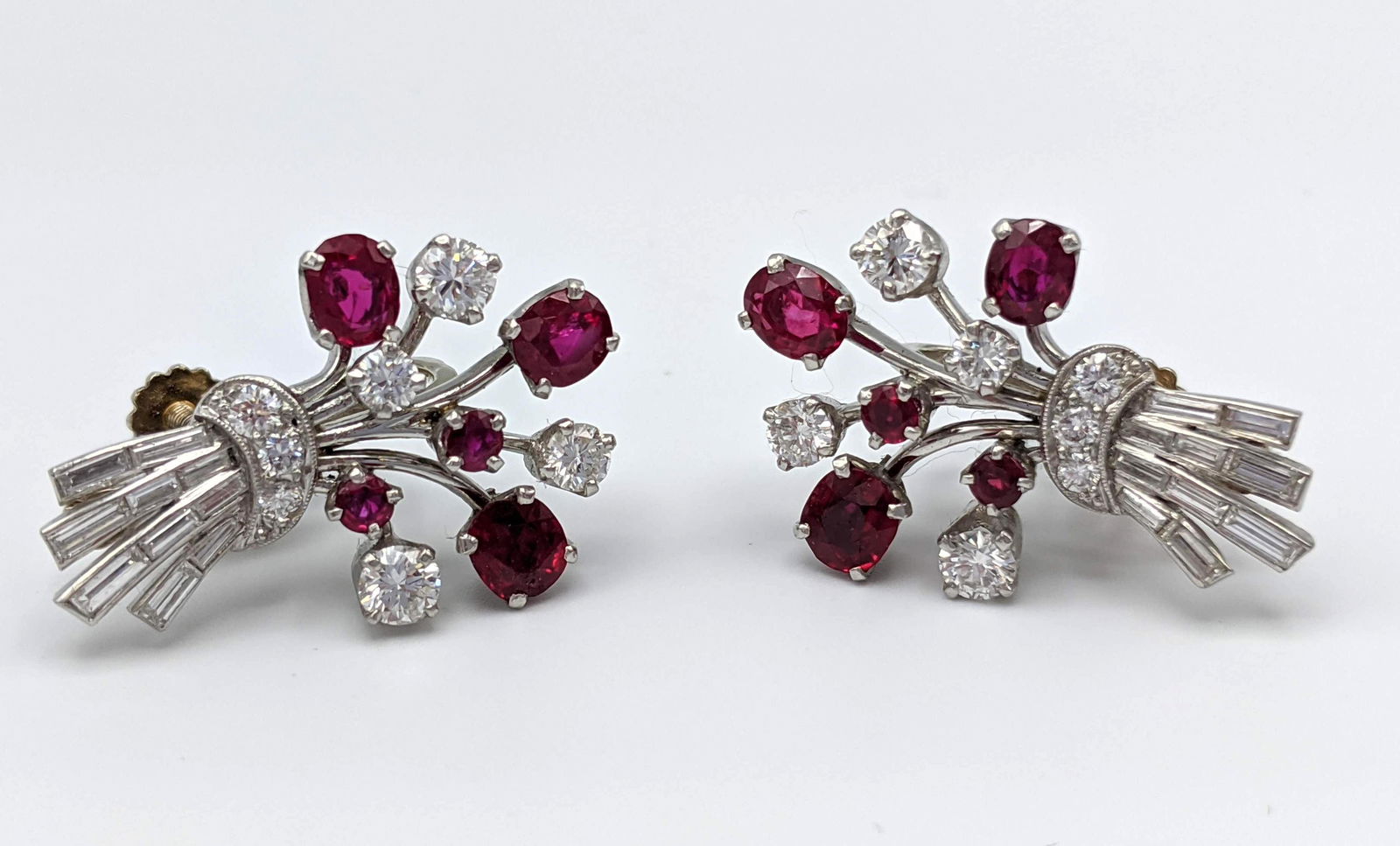 Pr 14k Gold RAYMOND YARD Earrings. Vintage Ruby Diamond (1 of 7)