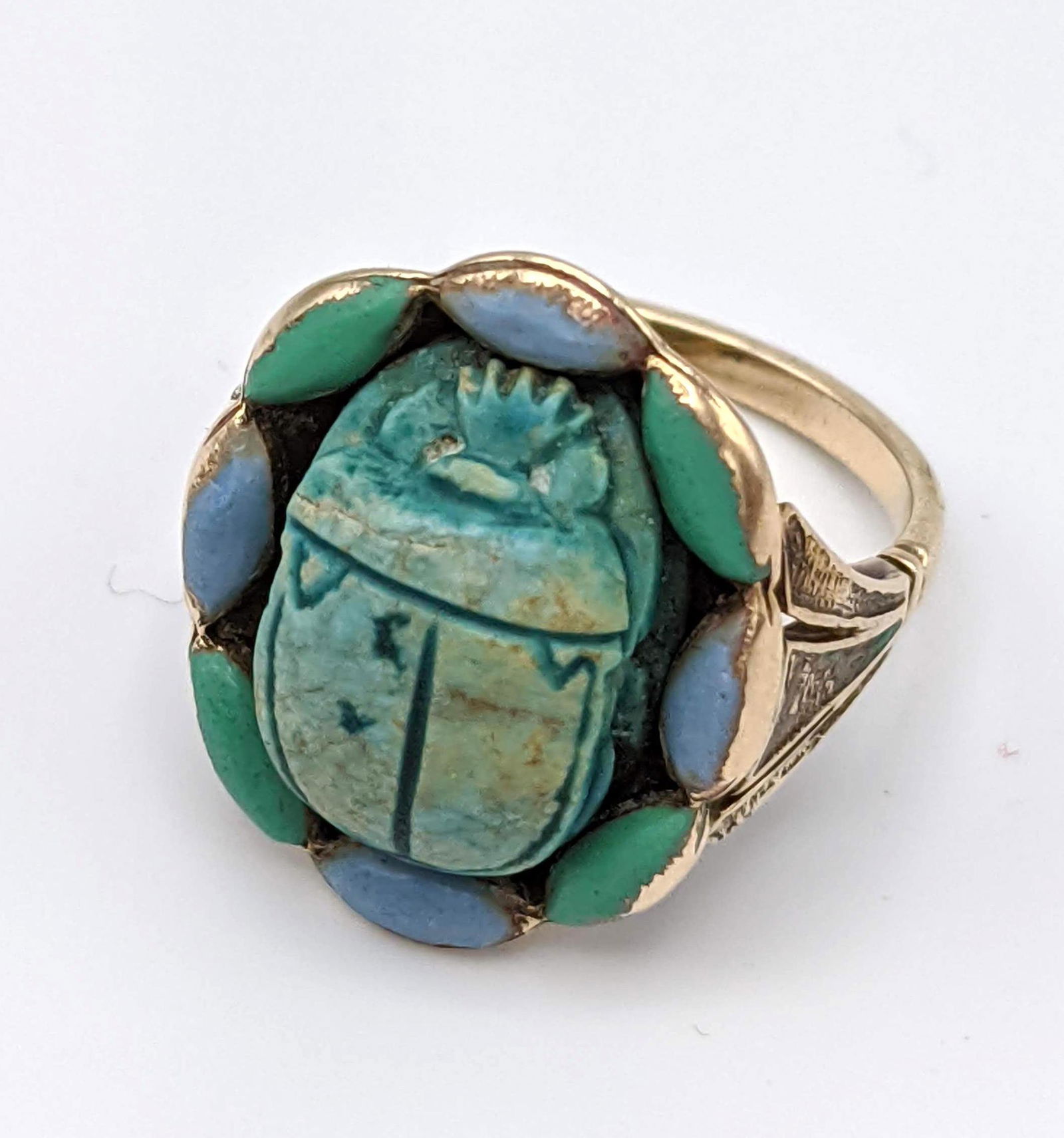 Tests Gold Faience Scarab Enamel Antique Ring. Carved g (1 of 10)