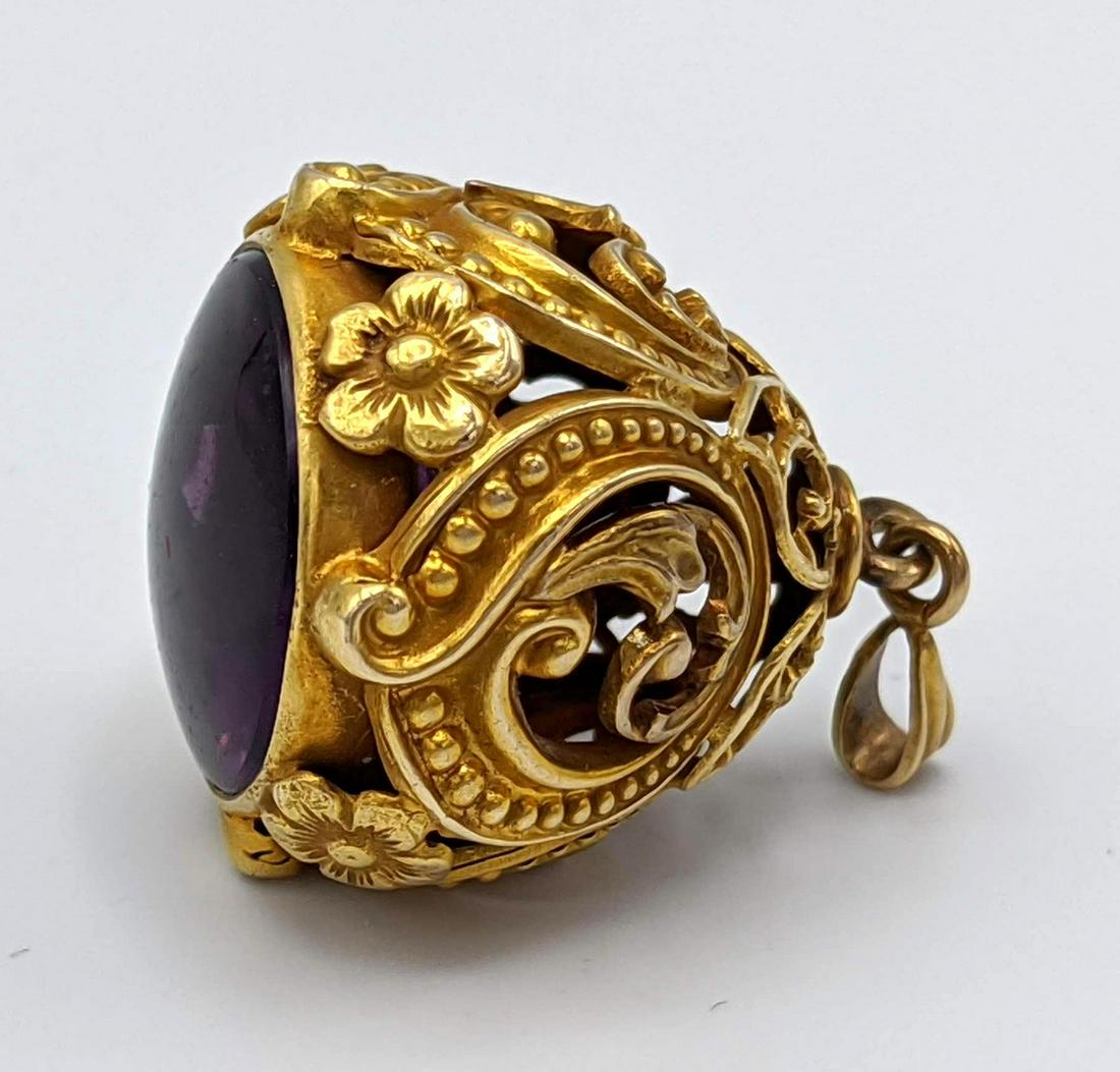 14k Gold Scroll Design Amethyst Watch Fob. Exceptionall (1 of 7)