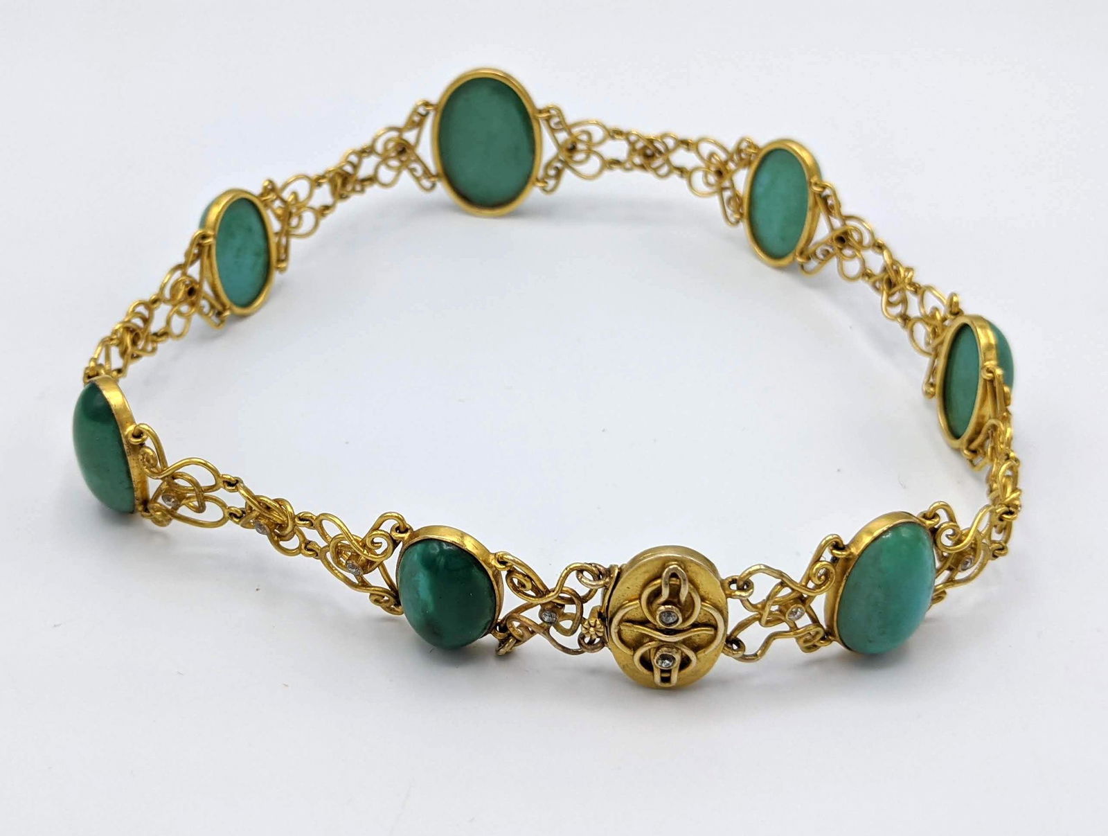 14K Antique Gold Turquoise Diamond Choker Necklace. Int (1 of 7)