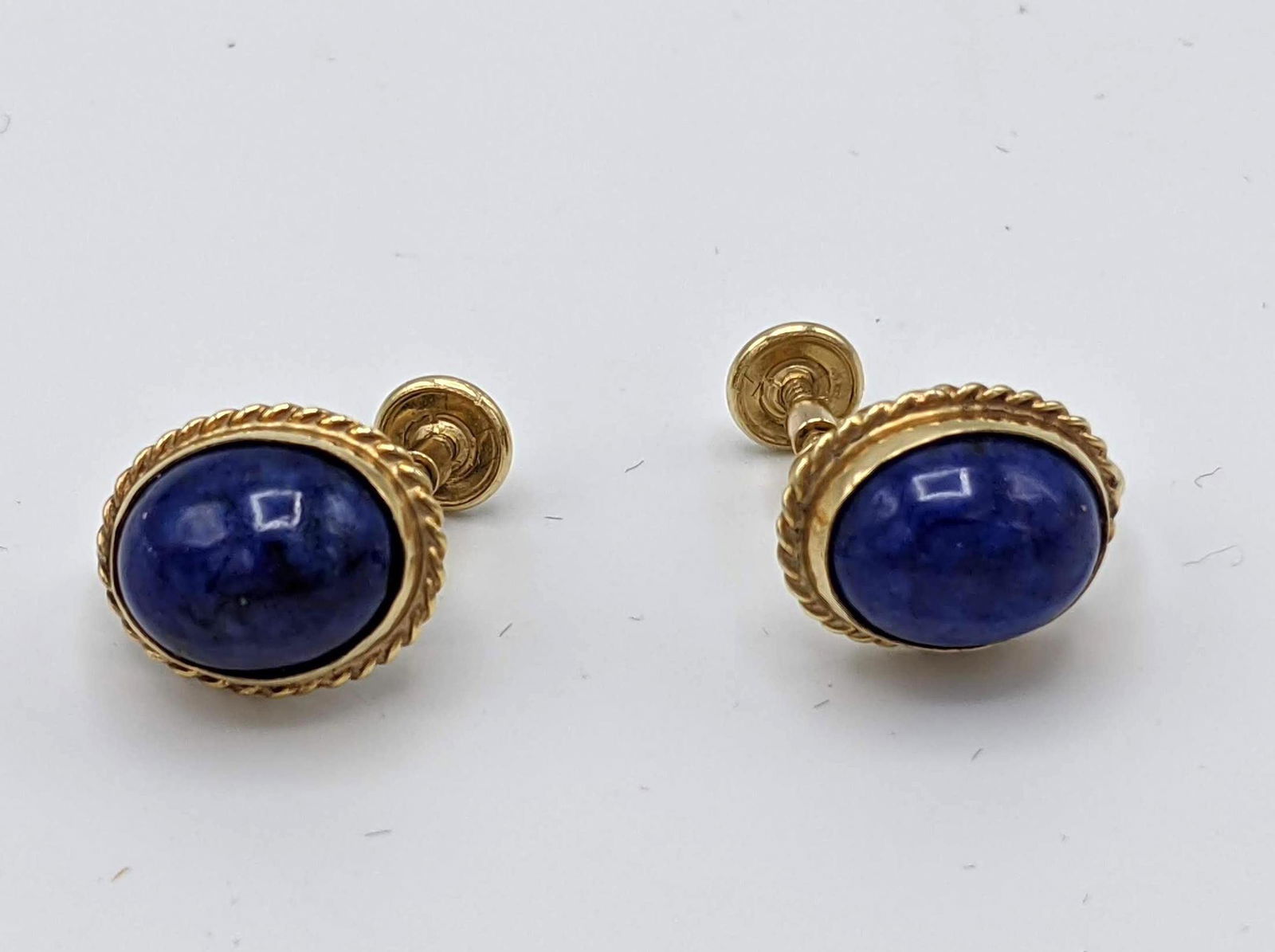 Pr 14k Gold Oval Lapis Lazuli Earrings. Rope trim frame (1 of 6)