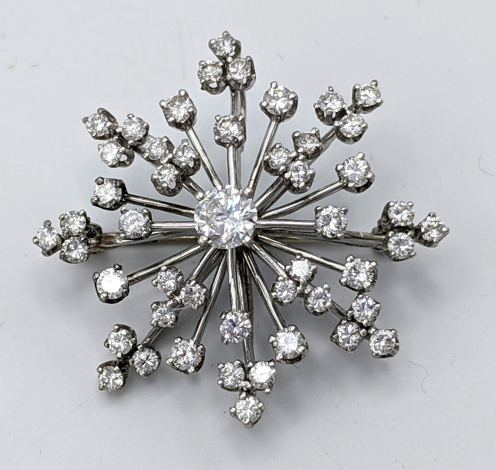 14K Vintage Diamond White Gold Starburst Pin Pendant. A (1 of 9)