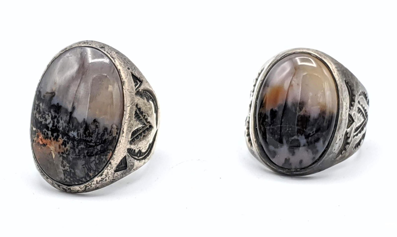 2pc Natural Stone Silver Native American Rings. 1) BELL (1 of 11)