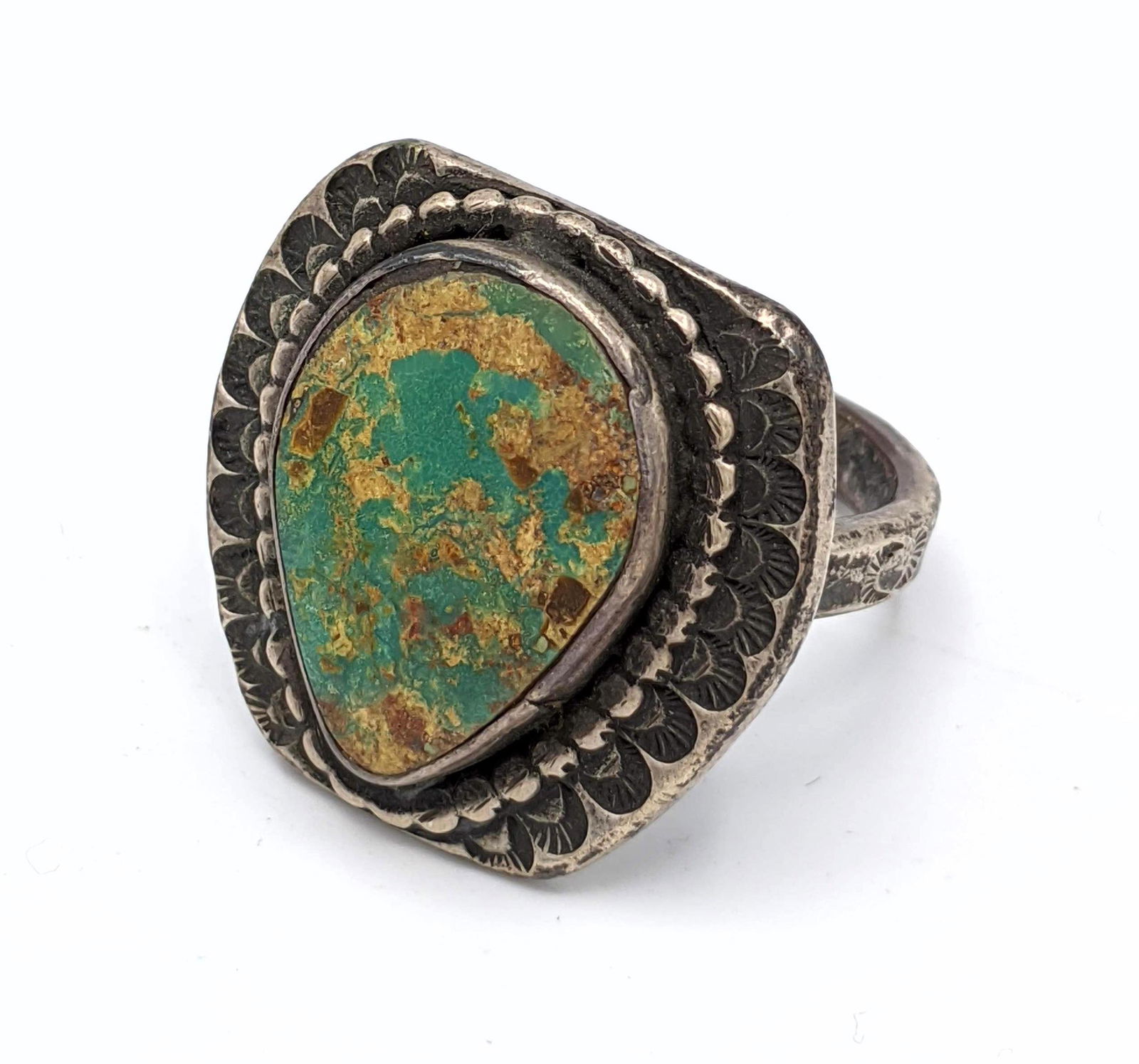 Navajo Antique Silver  Turquoise Ring. Teardrop shaped (1 of 7)