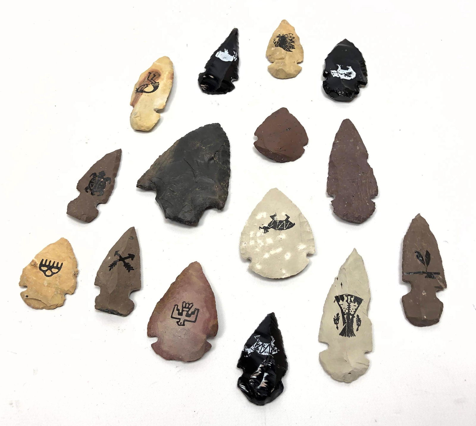 15pc Hand Chipped Stone Arrowheads. 12 small arrowheads (1 of 7)
