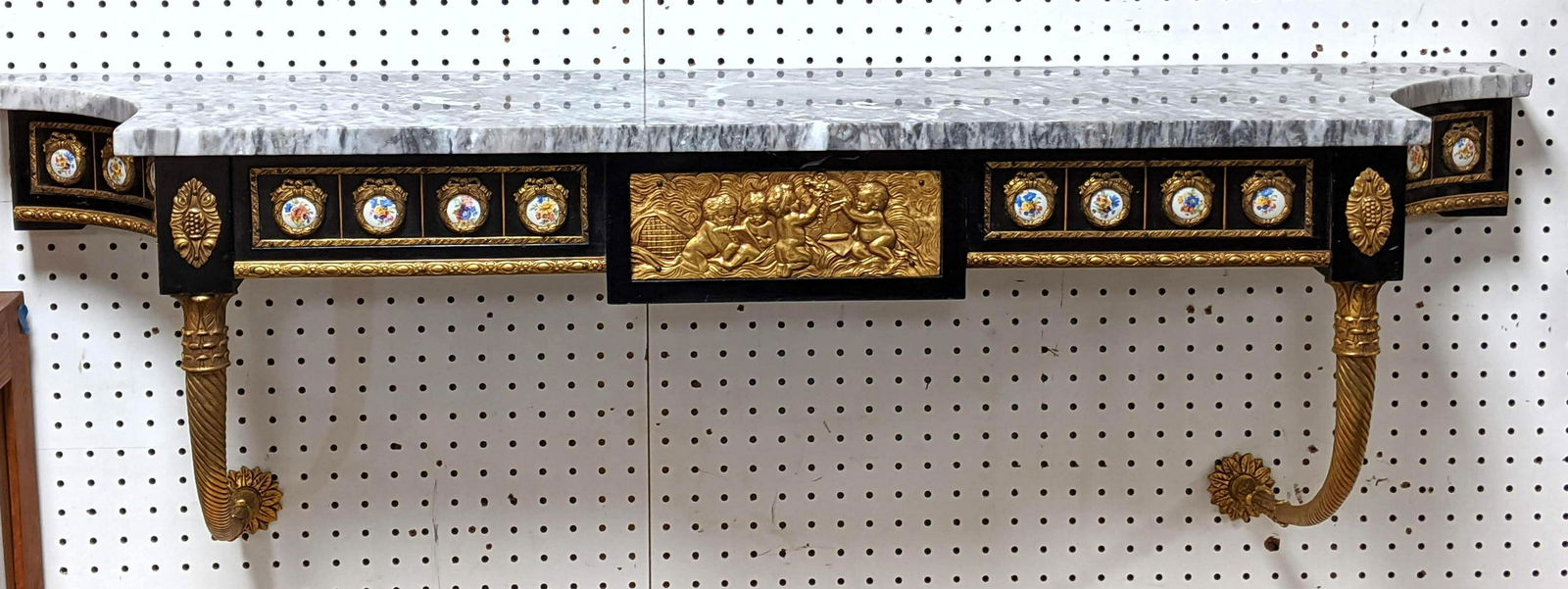 Marble Top Wall Bracket Shelf. with Porcelain Inserts (1 of 9)