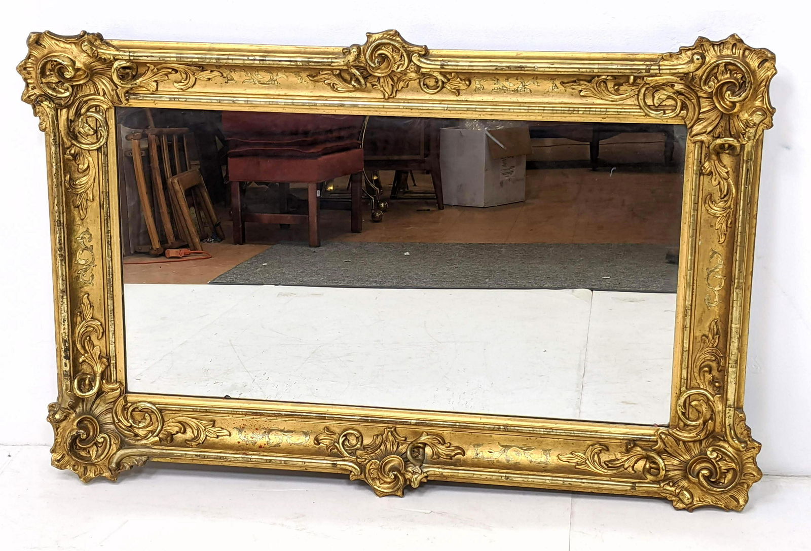 Large Antique Gold Gilt Carved Mirror. Distressed finis (1 of 8)