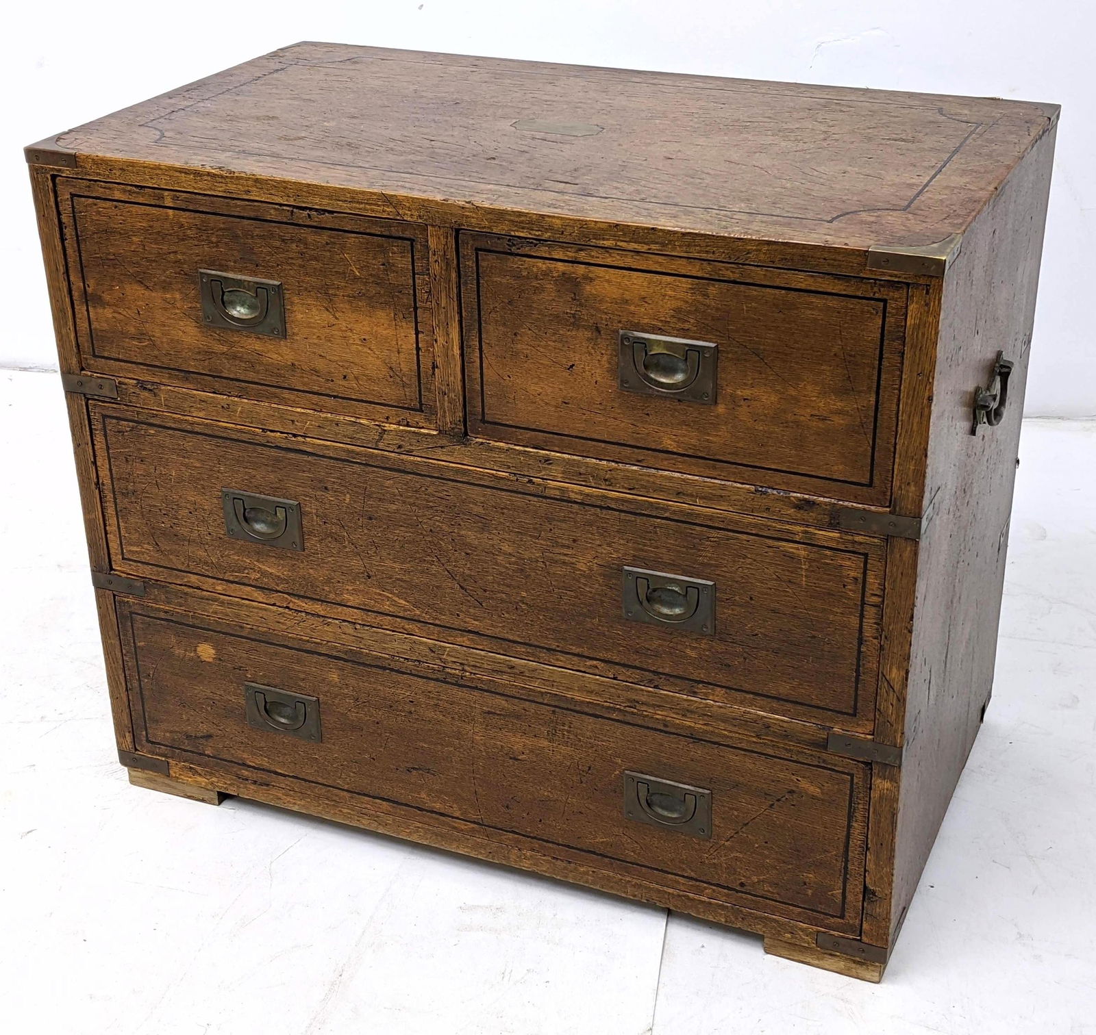 Antique 4 Drawer Campaign Low Chest with Brass Hardware (1 of 10)