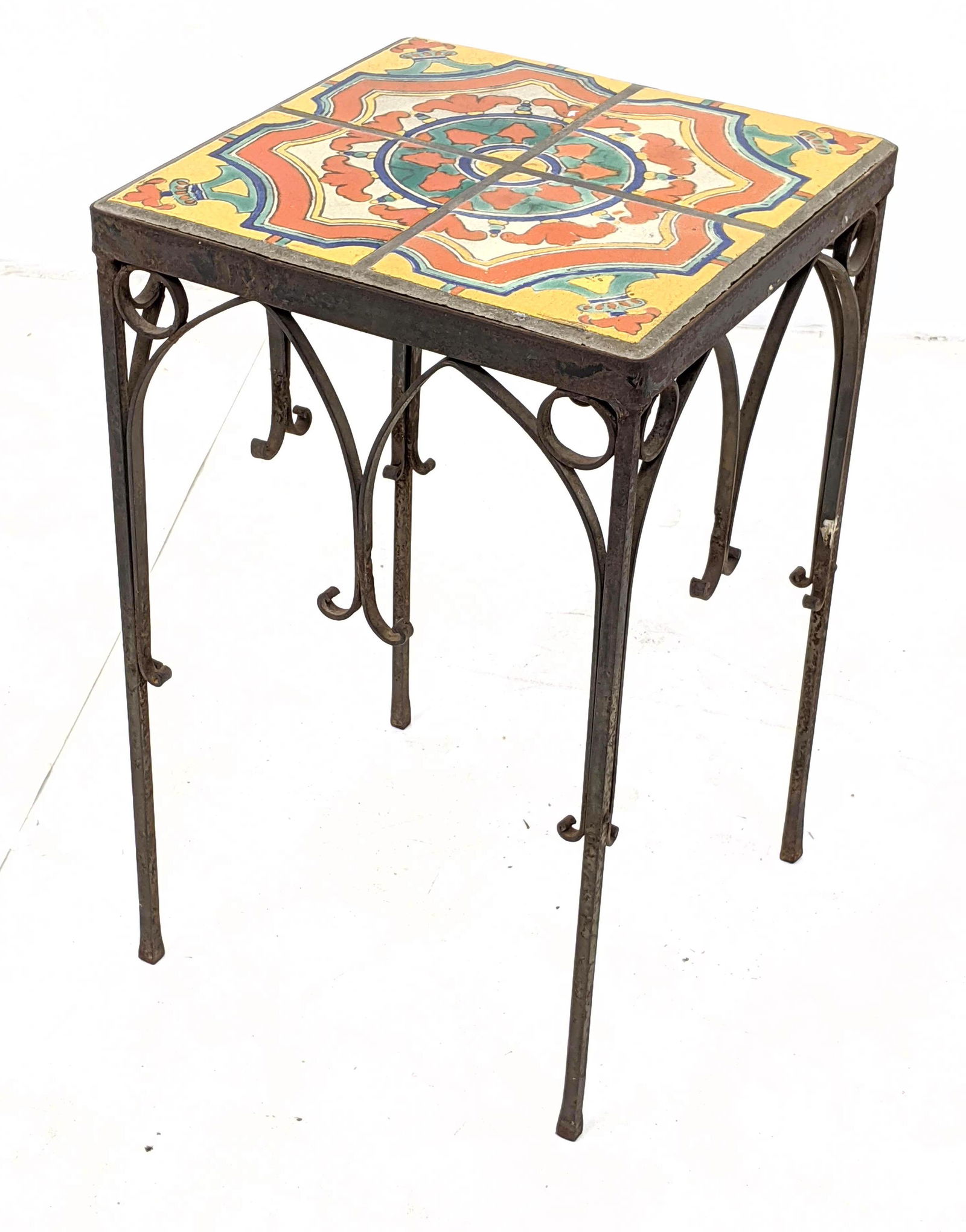 California Tile Top Wrought Iron Table. Scrolled metal (1 of 8)
