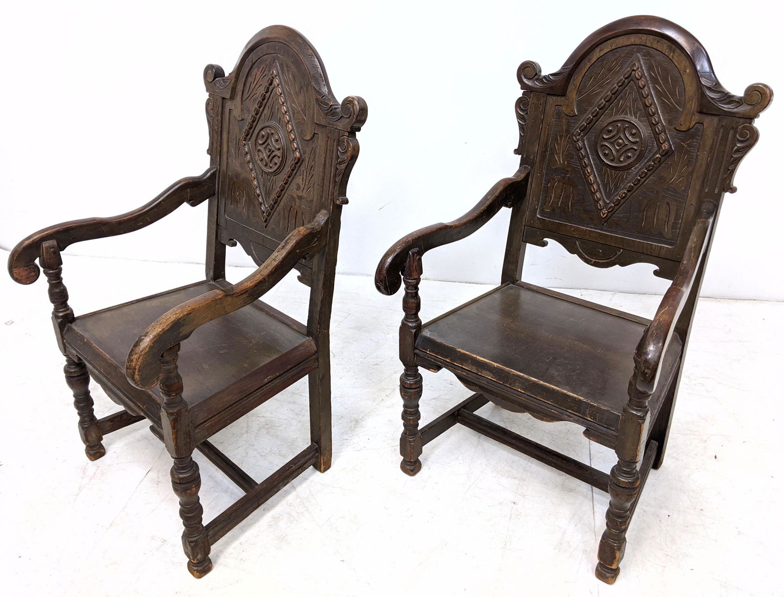 Antique Jacobean Style Carved Arm Chairs. (1 of 16)