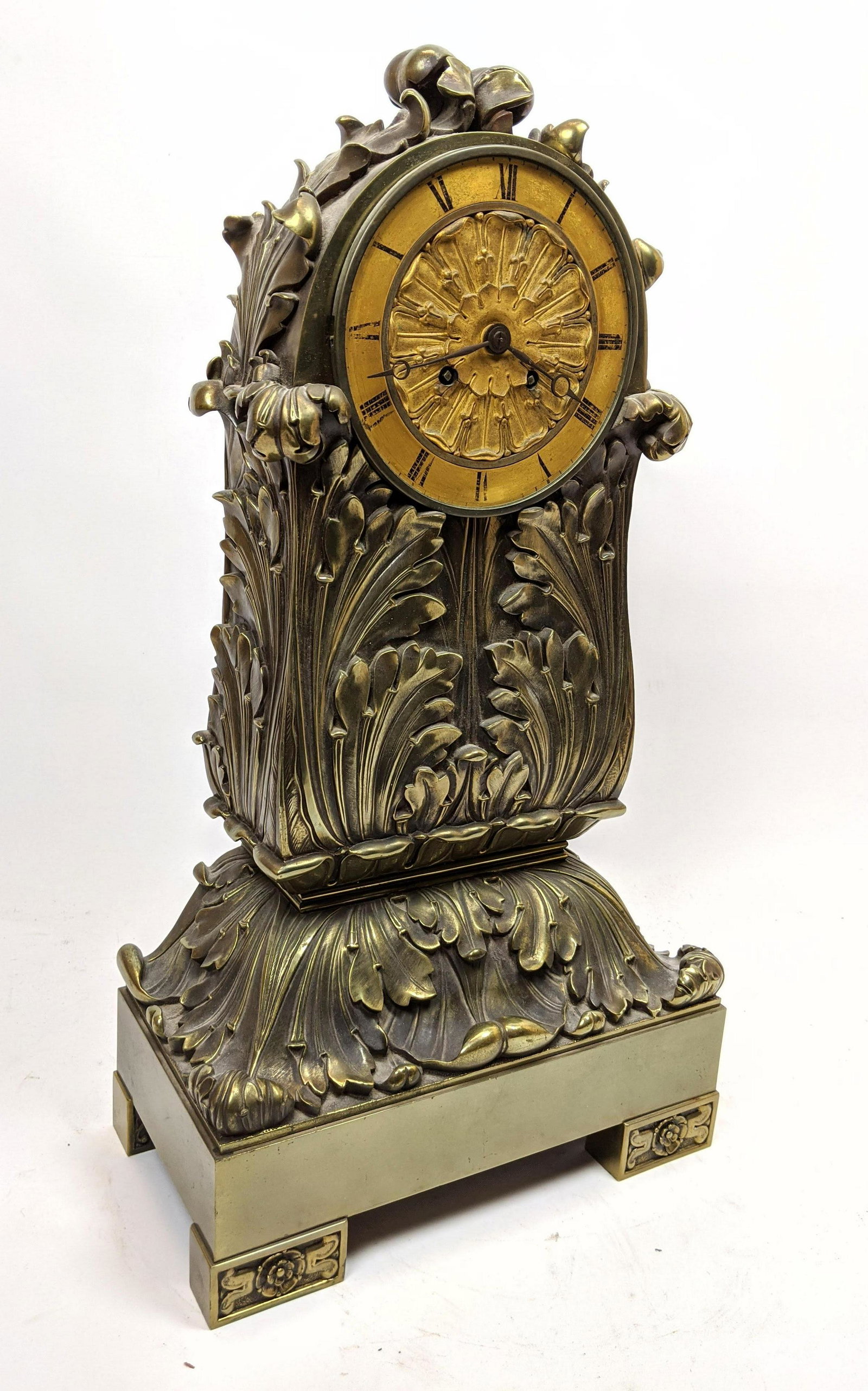 Large Heavy Bronze Mantle Clock. Acanthus decorated cas (1 of 10)