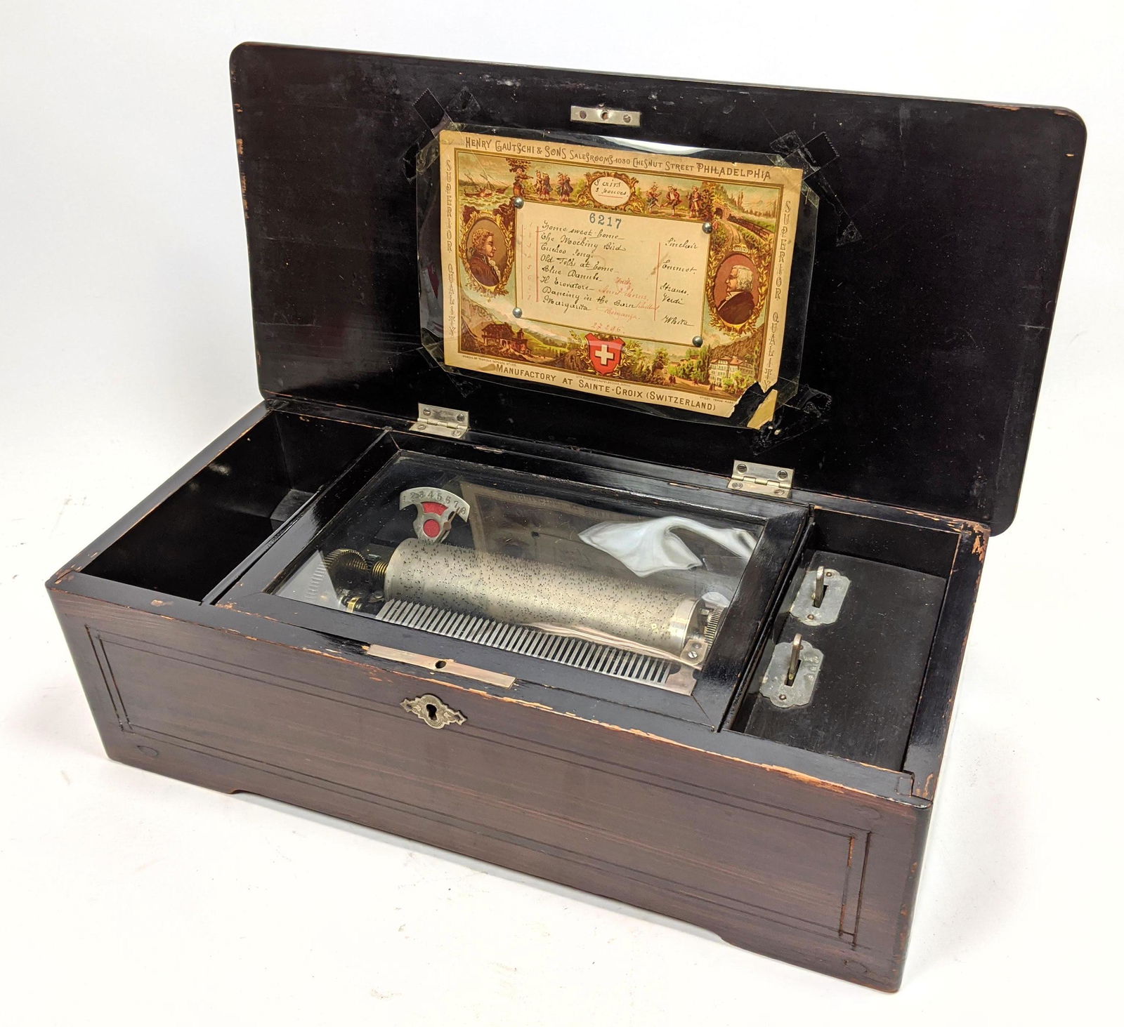 SAINTE CROIX Switzerland Tabletop Cylinder Music Box. W (1 of 12)