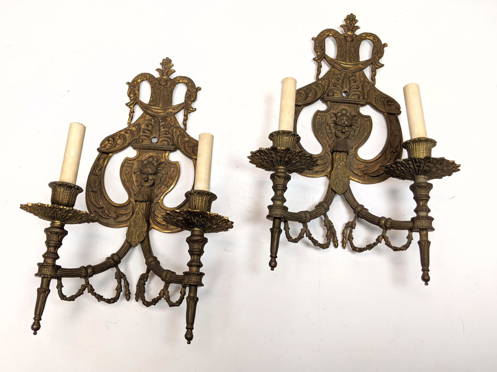 Pair Ornate Brass Wall Sconces. Two arm candelabra with (1 of 16)