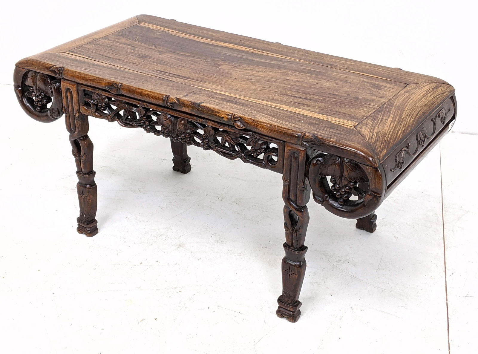 Chinese Heavy Rosewood Carved Bench Table. Carved fruit (1 of 11)