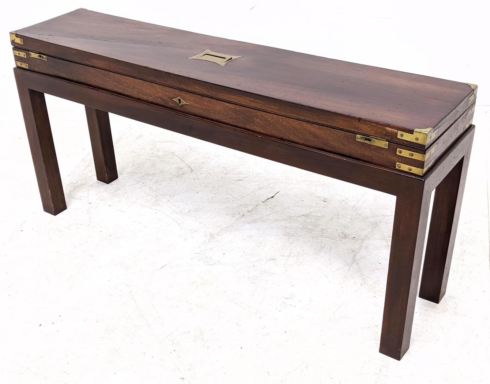 Thin Campaign Flip Top Compartment Table Bench. Brass h (1 of 8)