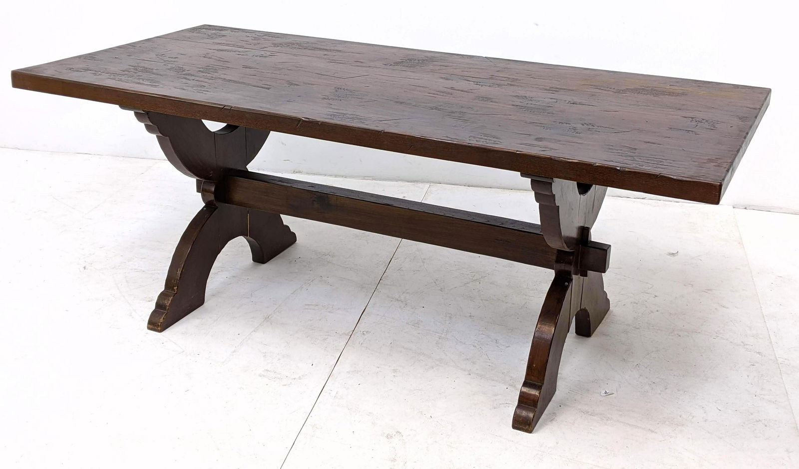 Antique Wood Trestle Dining Table. Trestle base. 2" woo (1 of 15)