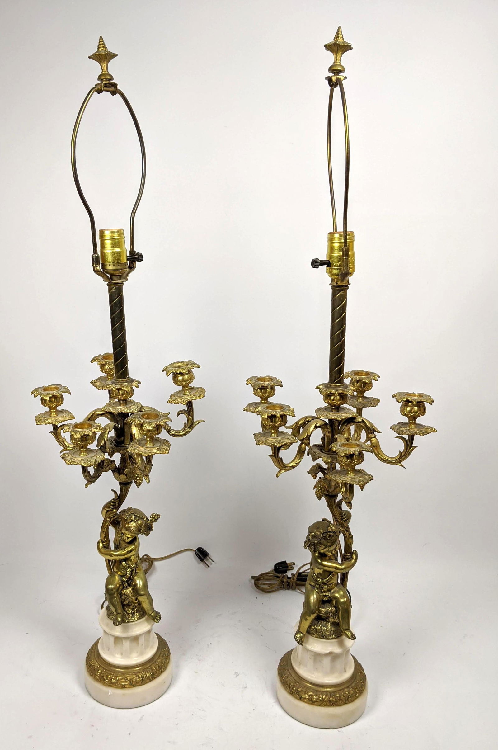 Pr Heavy Gilt Bronze and Marble Table Lamps. Candelabra (1 of 15)