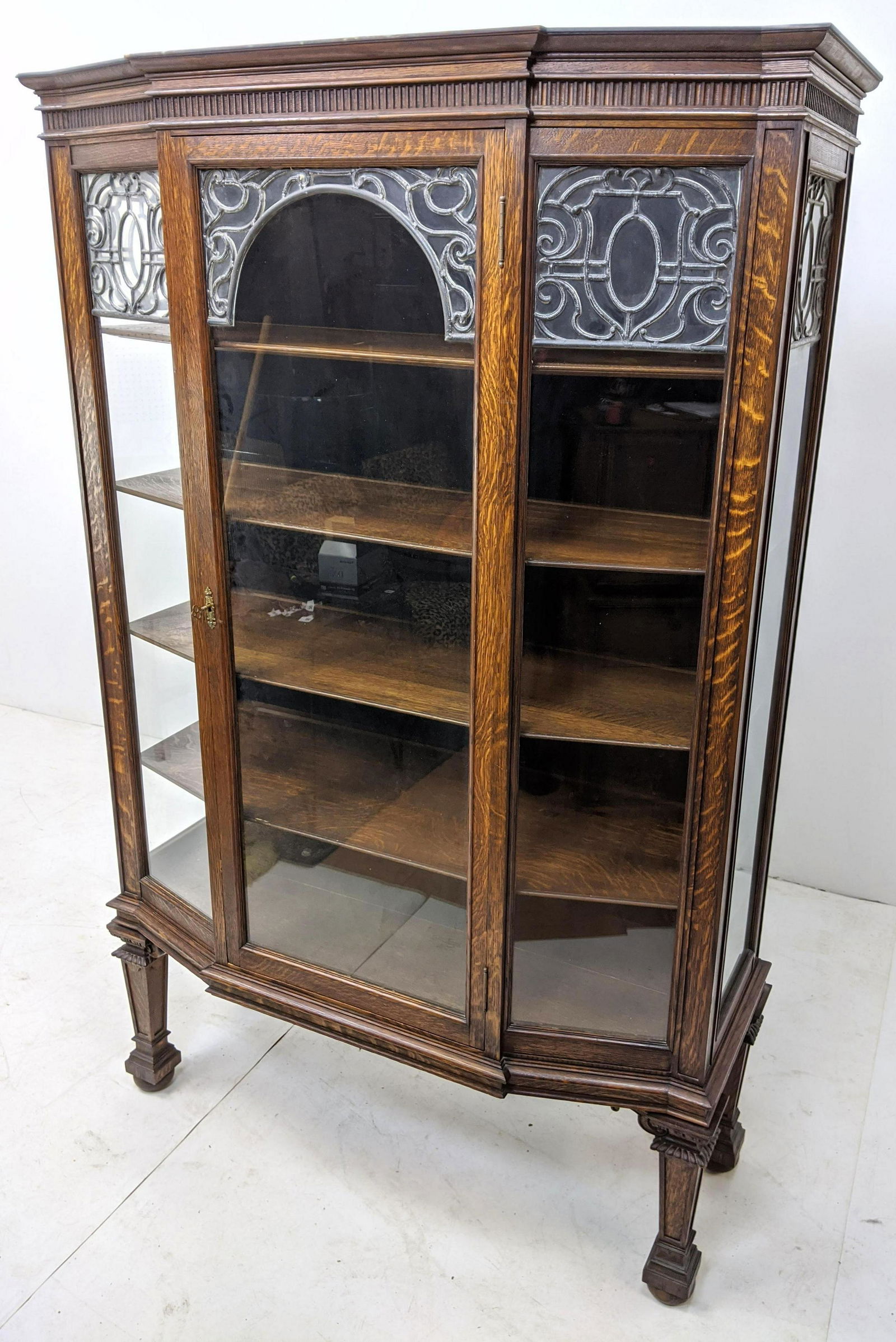 Antique Oak China Cabinet. Leaded glass Accents on the (1 of 20)